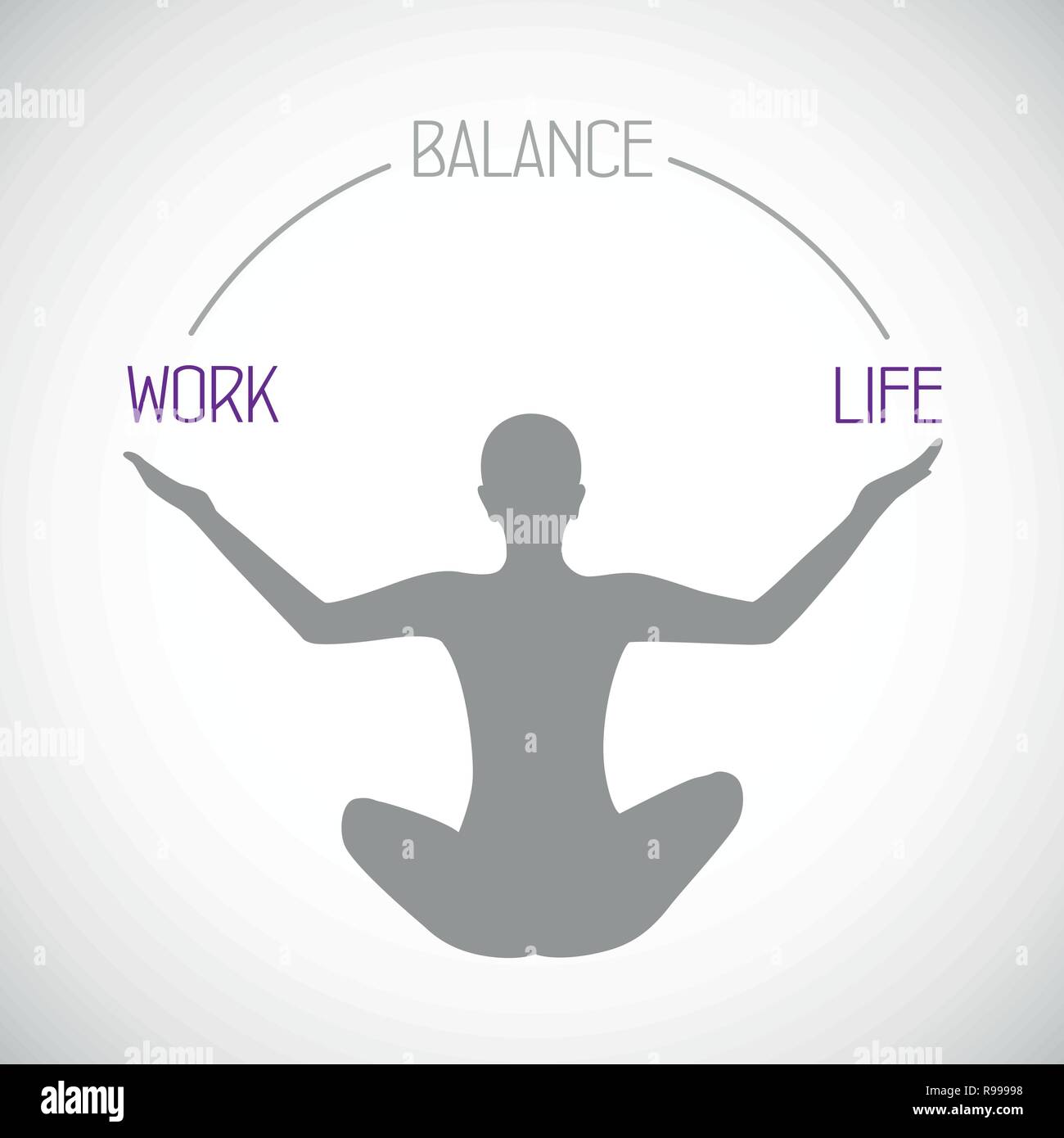 Persona silhouette meditare per equilibrio tra attività lavorativa e vita privata su uno stile di vita sano illustrazione vettoriale Illustrazione Vettoriale