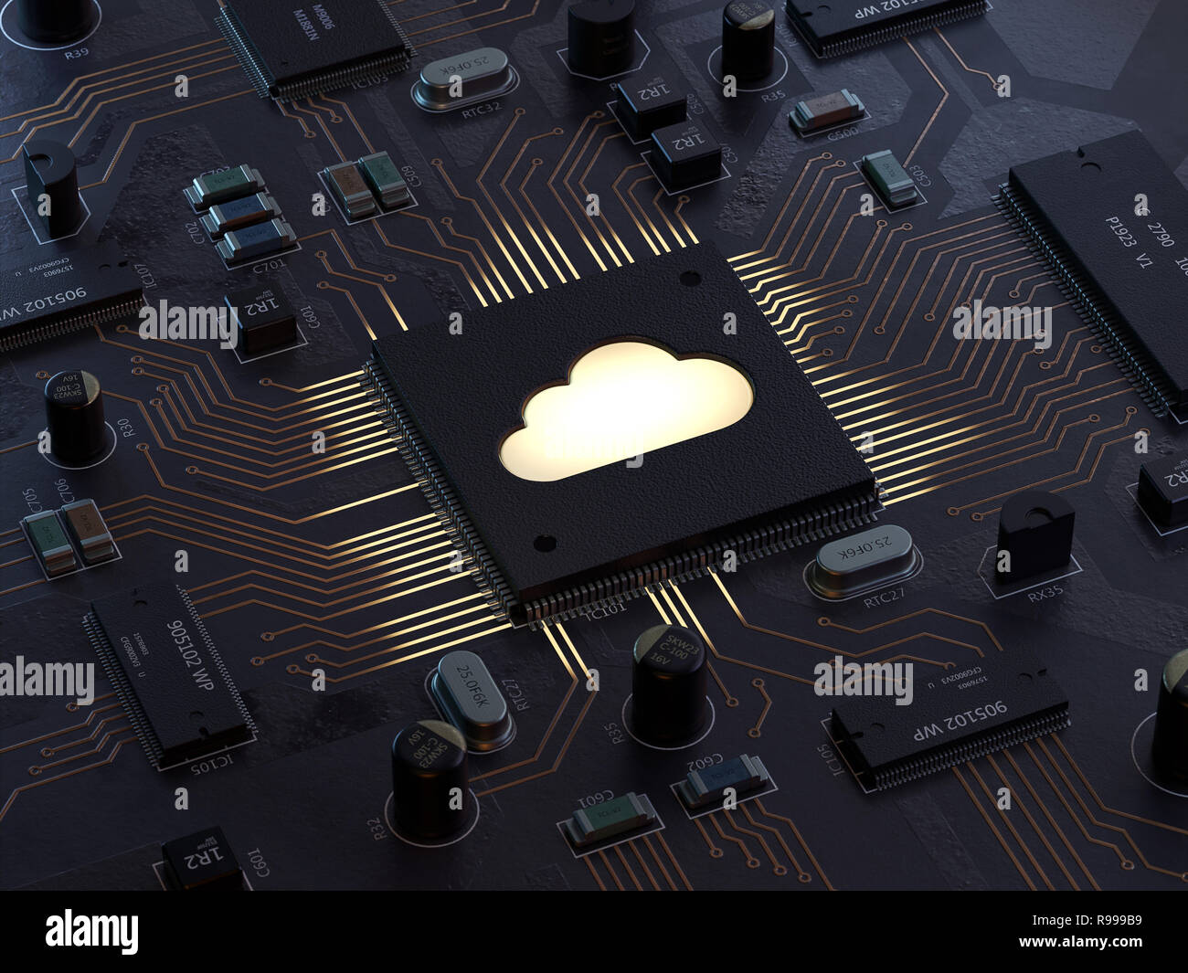 Il cloud computing e la sicurezza della rete concetto, rendering 3d,immagine concettuale. Foto Stock