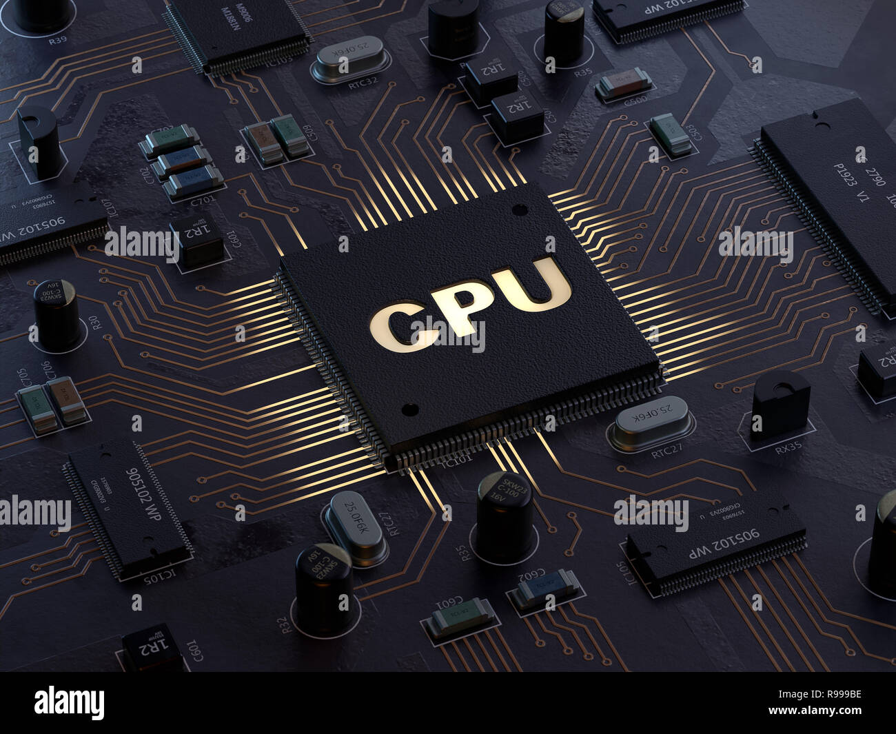 Calcolatore centrale processori CPU concetto. Il rendering 3d,immagine concettuale. Foto Stock