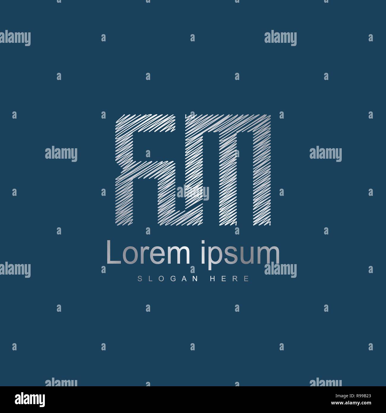 Lettera iniziale RM Modello Logo Design Vettoriali. Argento logo lettera Illustrazione Vettoriale