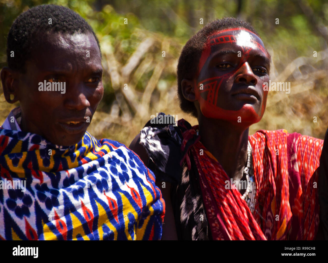 Un gruppo di Maasai spostato nel Ruaha parco nazionale orientale area di confine negli anni settanta per sfuggire alle restrizioni di Julius Nyere's Njaama Foto Stock