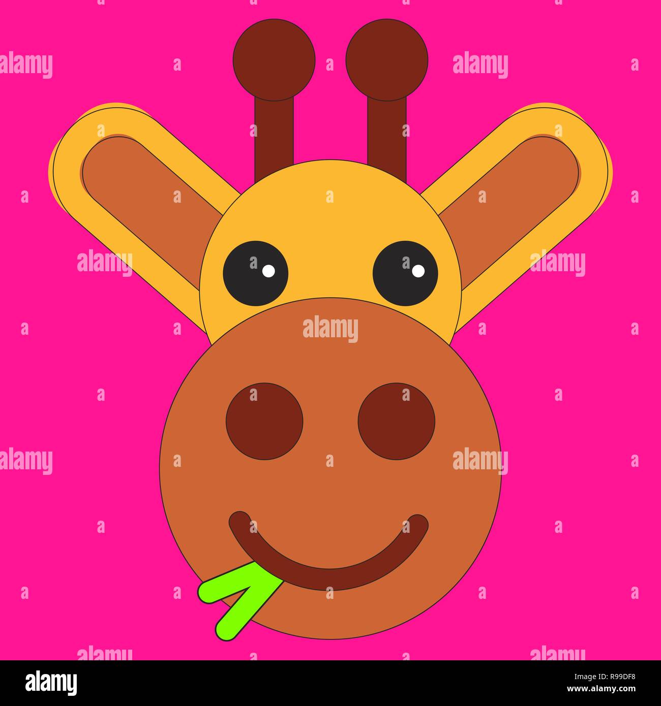 Testa di una giraffa in cartoon in stile appartamento. Illustrazione Vettoriale sul colore di sfondo Illustrazione Vettoriale