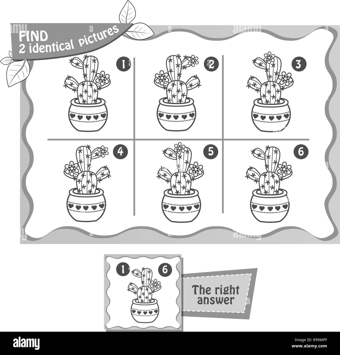 Visual gioco per bambini e adulti. Compito fnd gioco 2 immagini identiche. in bianco e nero illustrazione Illustrazione Vettoriale