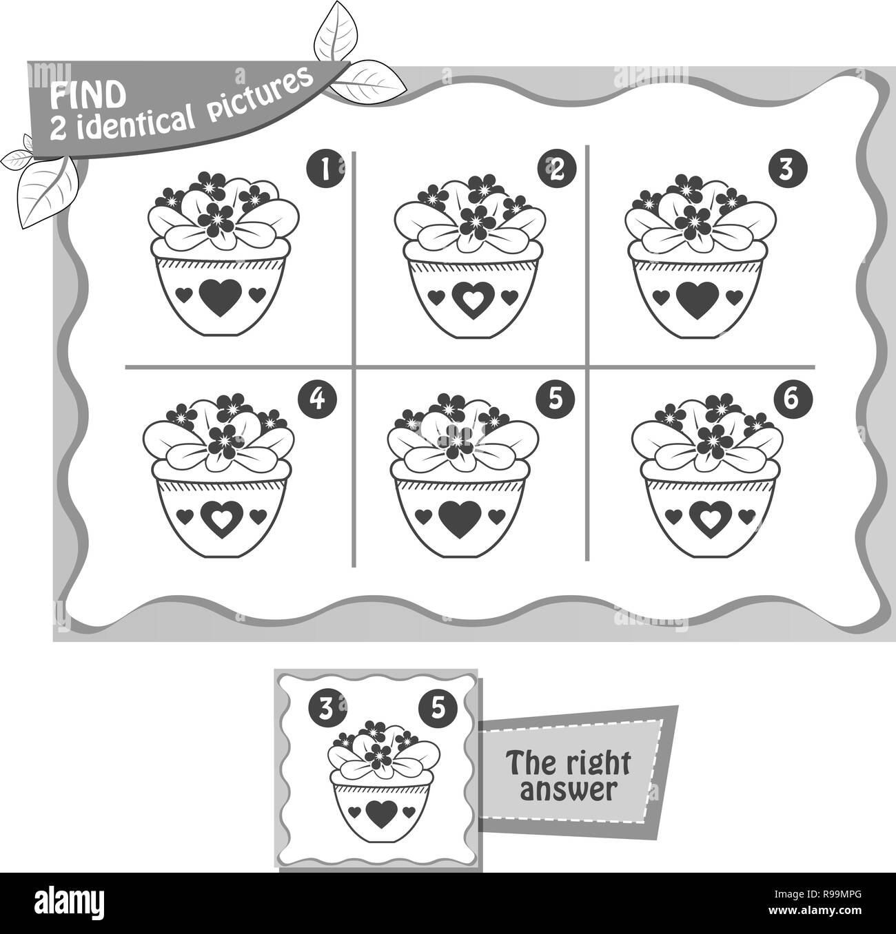 Visual gioco per bambini e adulti. Compito fnd gioco 2 immagini identiche. in bianco e nero illustrazione Illustrazione Vettoriale