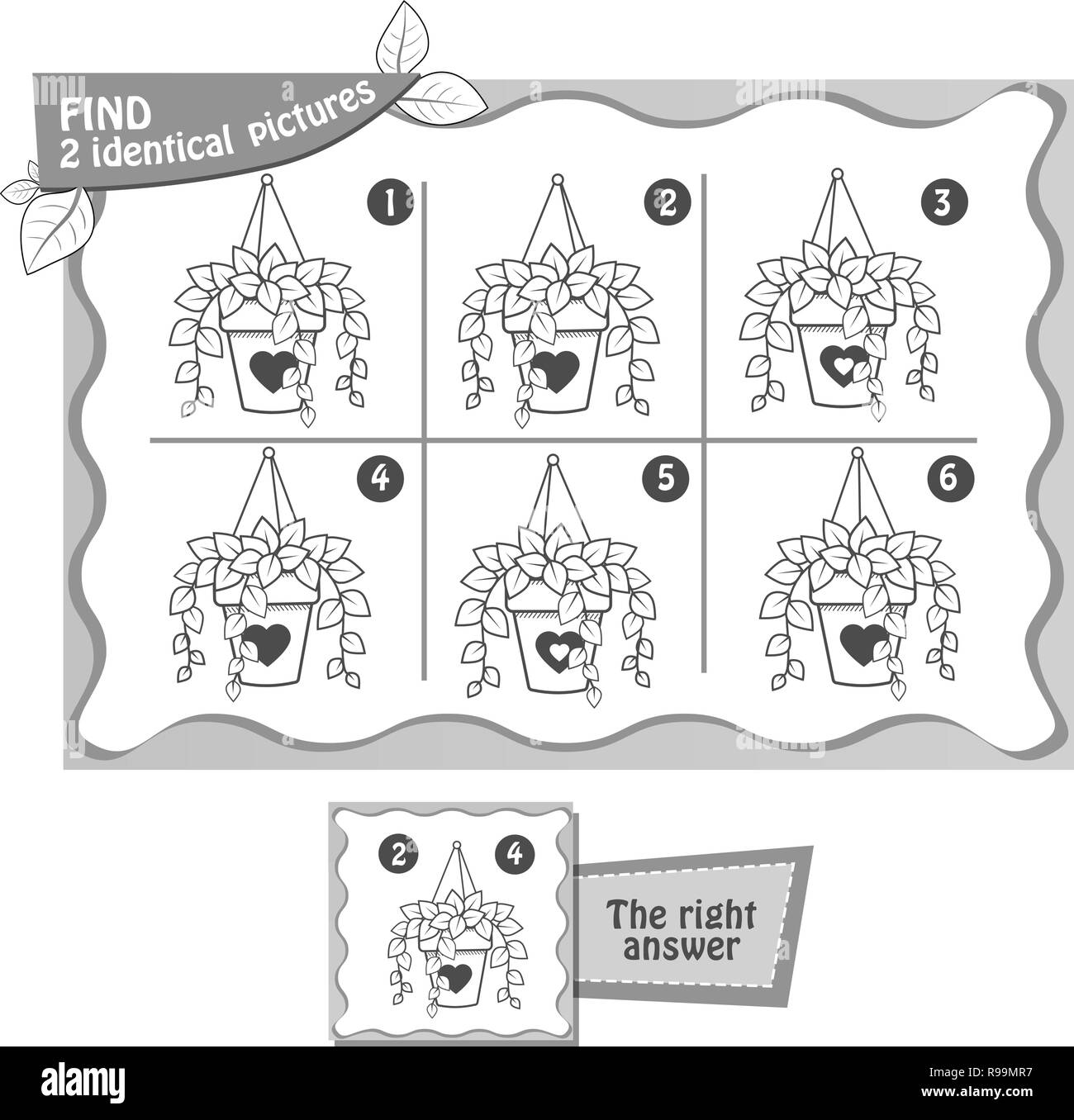 Visual gioco per bambini e adulti. Compito fnd gioco 2 immagini identiche. in bianco e nero illustrazione Illustrazione Vettoriale