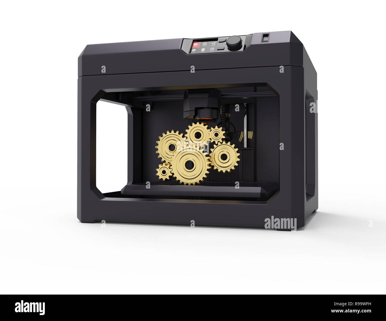 Stampante 3d concetto macchina, isolato su bianco,il rendering 3d,immagine concettuale. Foto Stock