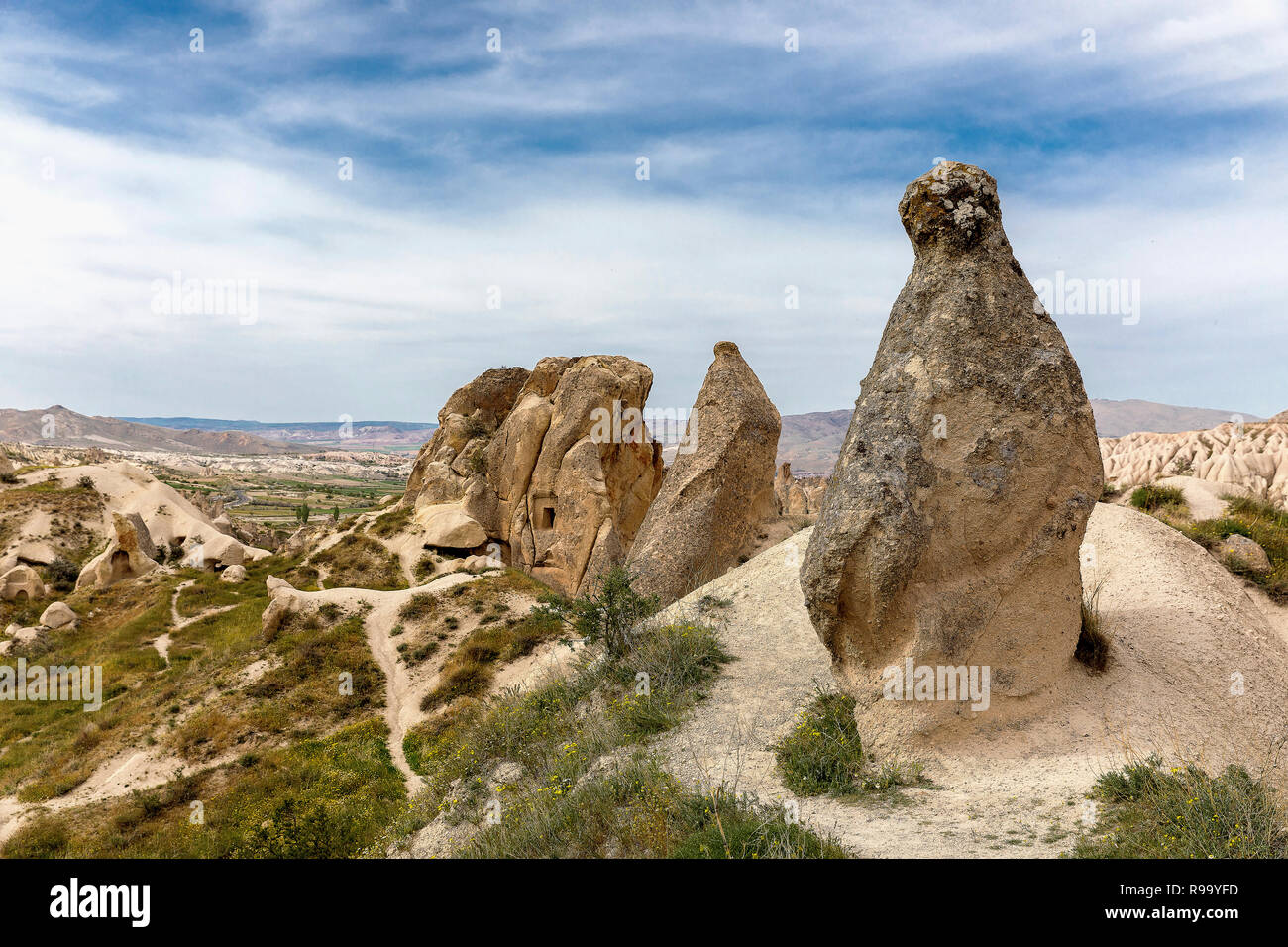 La Turchia kapadokya naturale formazioni vulcaniche situato nella valle di Göreme. Foto Stock