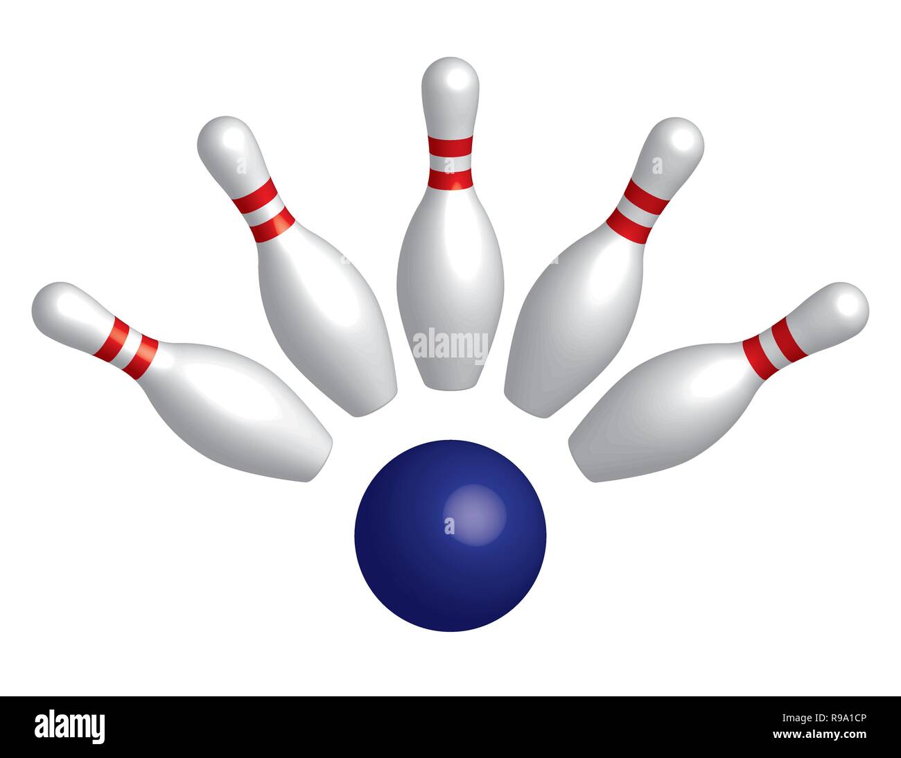 Palla da bowling e bowling pin. 3D effetto vettore Illustrazione Vettoriale