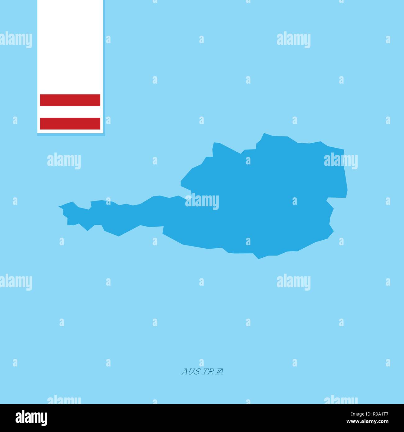 Paese Austria Mappa con bandiera su sfondo blu Illustrazione Vettoriale