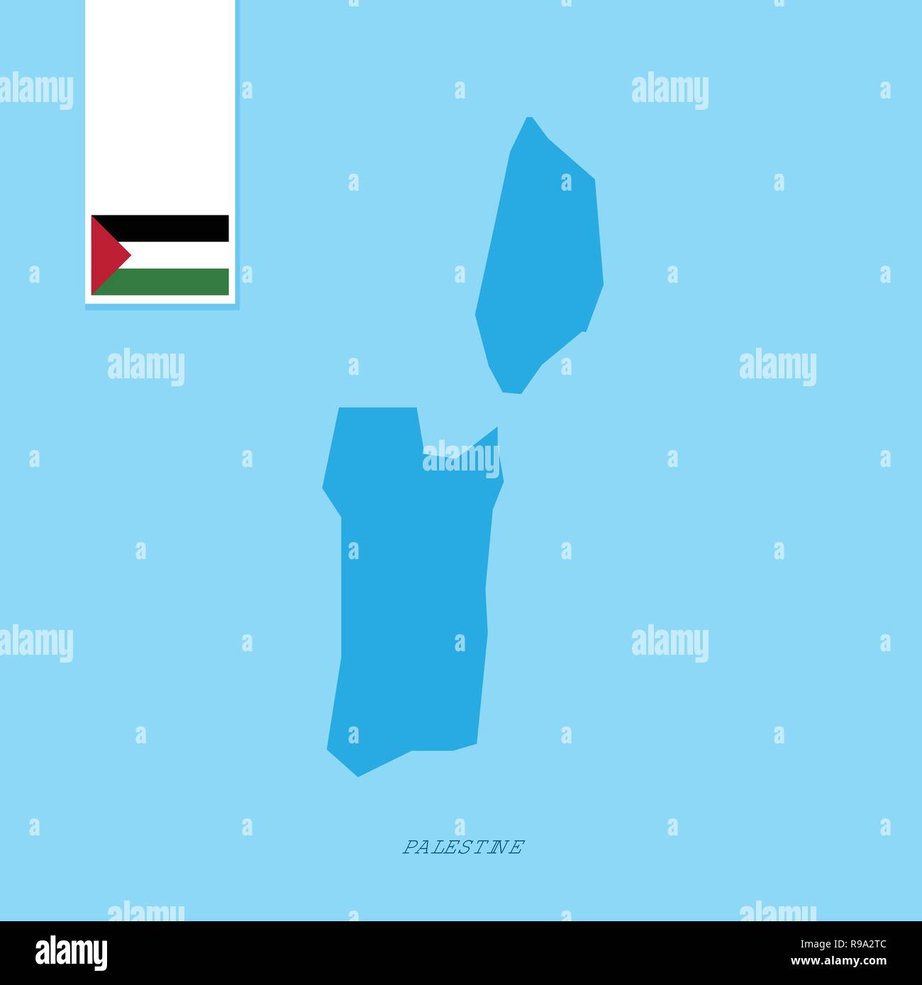 Palestina Mappa del paese con bandiera su sfondo blu Illustrazione Vettoriale