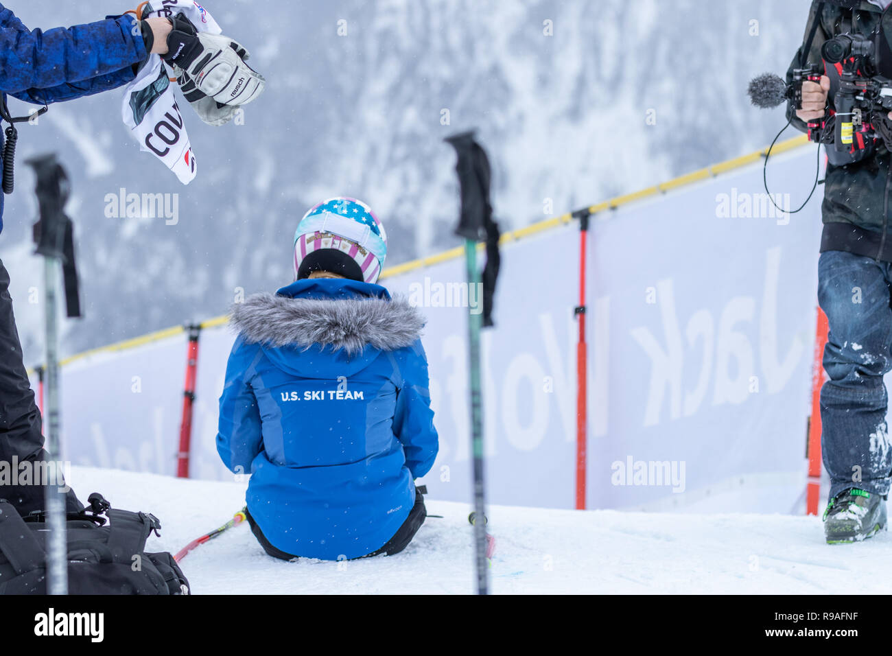 Courchevel, Rhone Alpes, Francia, 21 dicembre 2018, Mikaela Shiffrin di USA vince Courchevel Ladies Slalom Gigante Audi FIS Coppa del Mondo di Sci Alpino 2019 Foto Stock