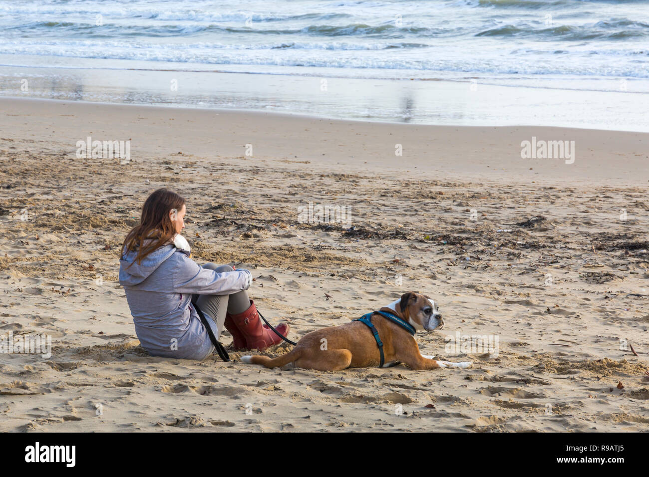 Bournemouth Dorset, Regno Unito. Il 22 dicembre 2018. I visitatori godere il sole a Bournemouth spiagge, in fuga dal traffico e il trambusto di last minute shopping natalizio e preparati. Credito: Carolyn Jenkins/Alamy Live News Foto Stock