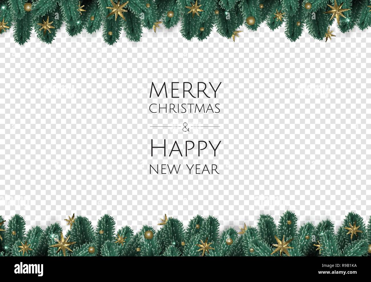 Buon Natale e Felice Anno Nuovo. Sfondo di natale con oro lucente di fiocchi di neve. Biglietto di auguri, vacanze banner, poster web Illustrazione Vettoriale