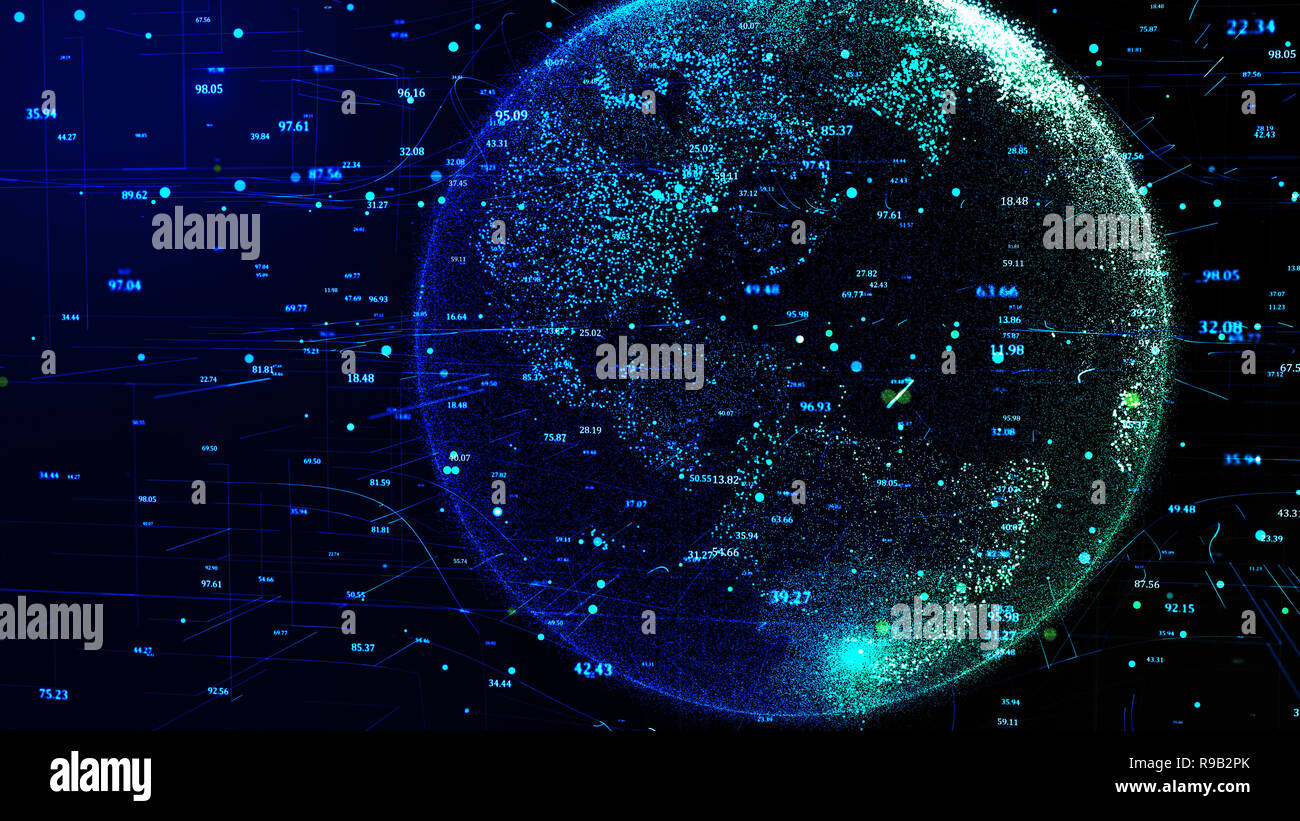 Blue Planet Earth rotante in global futuristica Cyber network Foto Stock