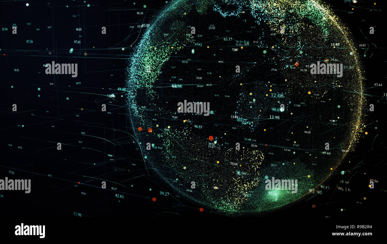 Green Planet Earth rotante in global futuristica Cyber network Foto Stock