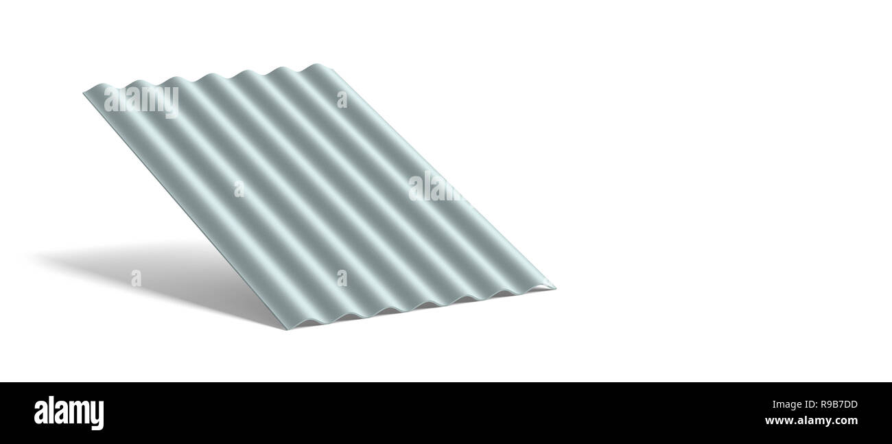 Il tetto in amianto. Amianto cemento foglio di copertura, pannello ondulato, isolato su sfondo bianco, banner, copia dello spazio. 3d illustrazione Foto Stock