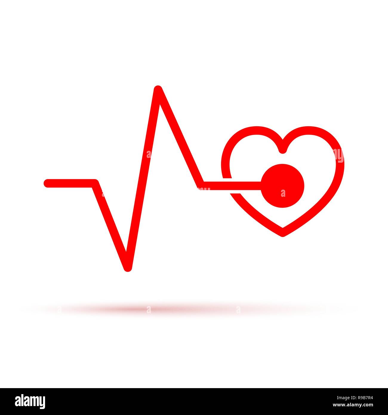 Cuore rosso icona con segno il battito cardiaco. Illustrazione Vettoriale. Cuore nel design piatto. Illustrazione Vettoriale