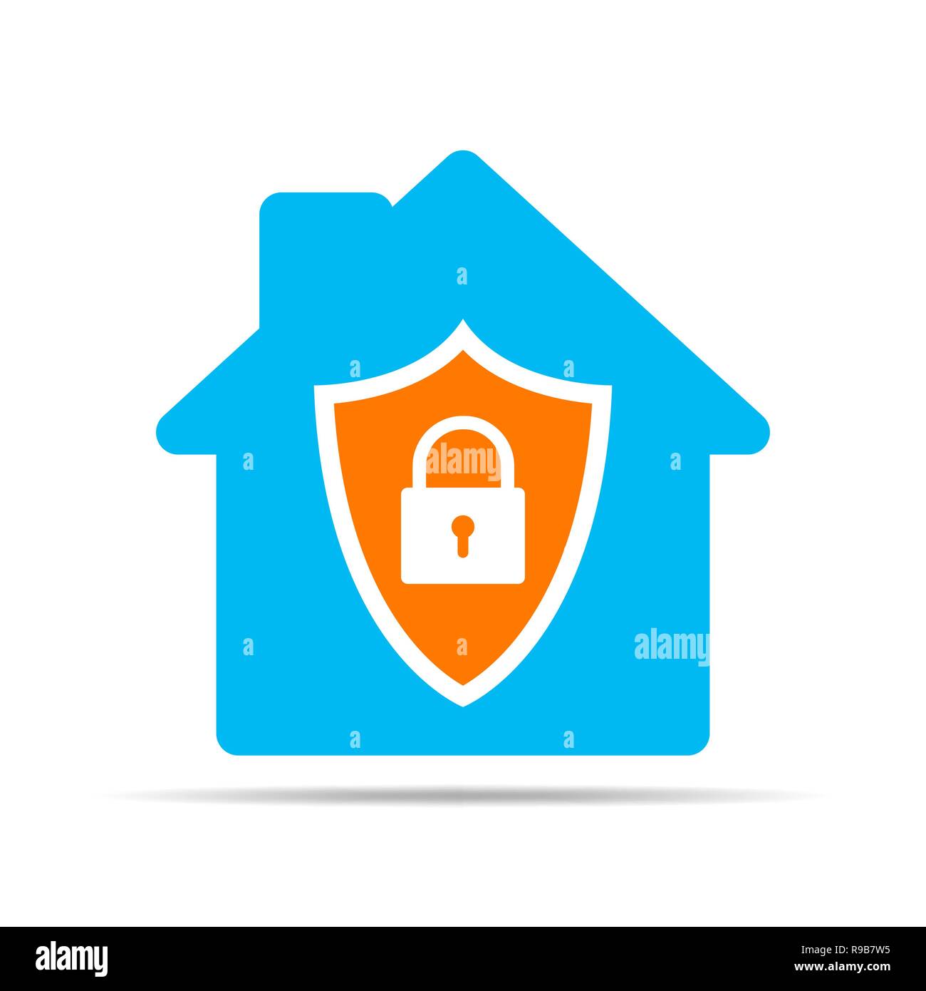 Home icona Protetta. Illustrazione Vettoriale. Icona di protezione in design piatto. Concetto di sicurezza Illustrazione Vettoriale