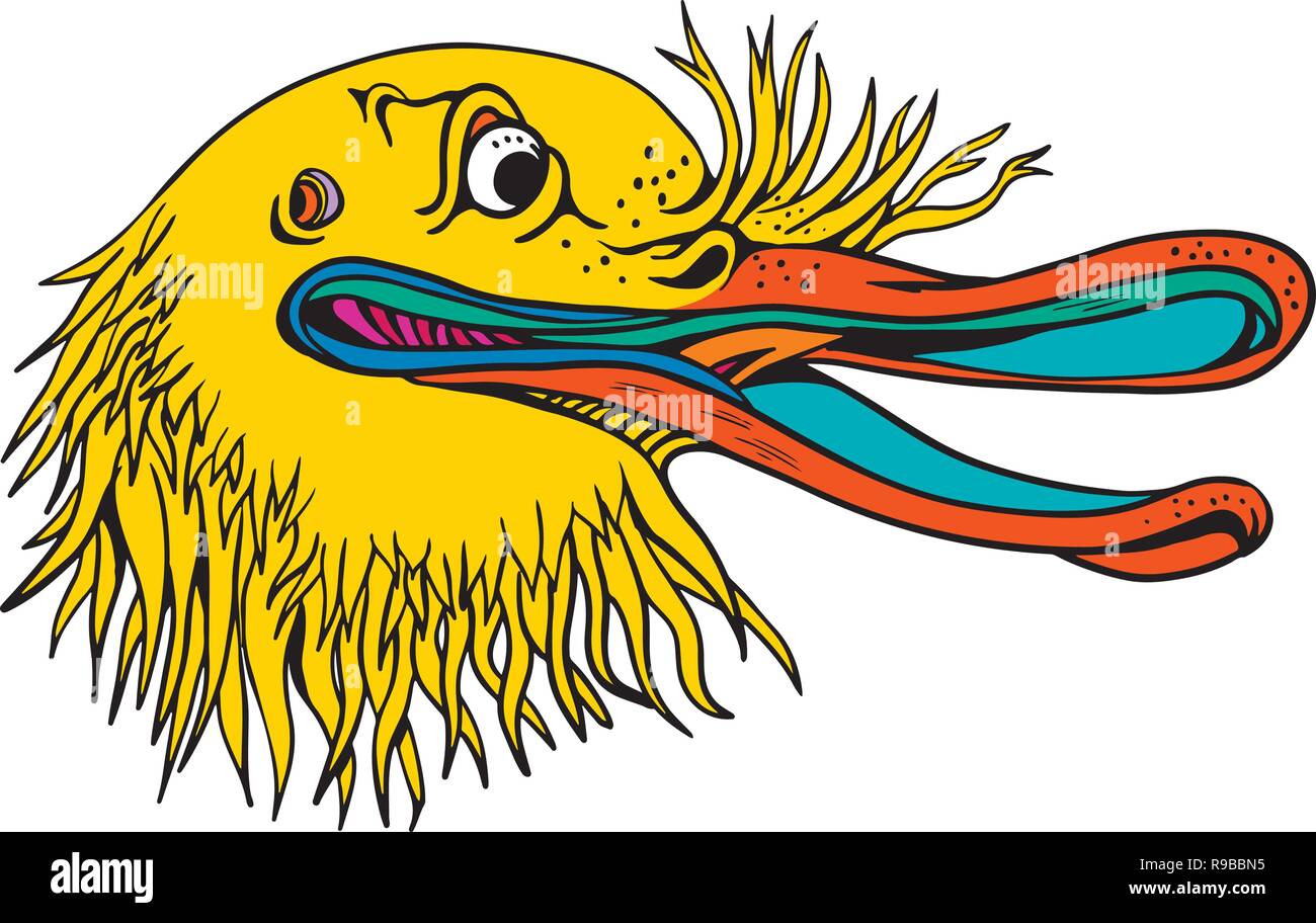 Stile di graffitti illustrazione di un arrabbiato e aggressivi e testa di kiwi, una specie di uccelli nativi di Nuova Zelanda, guardando a lato su isolati in background Illustrazione Vettoriale