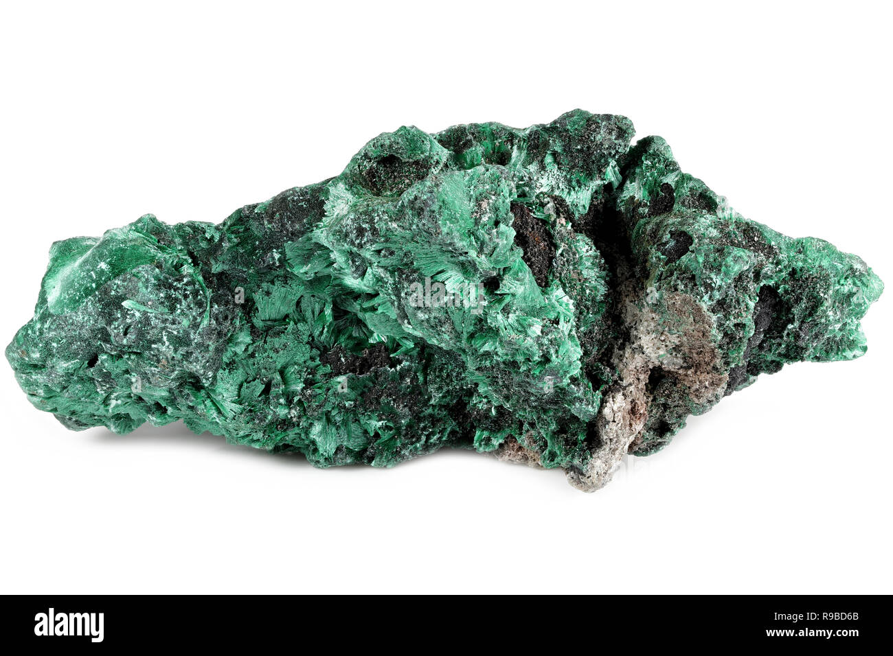 Malachite da Repubblica di Zambia, Africa isolati su sfondo bianco Foto Stock