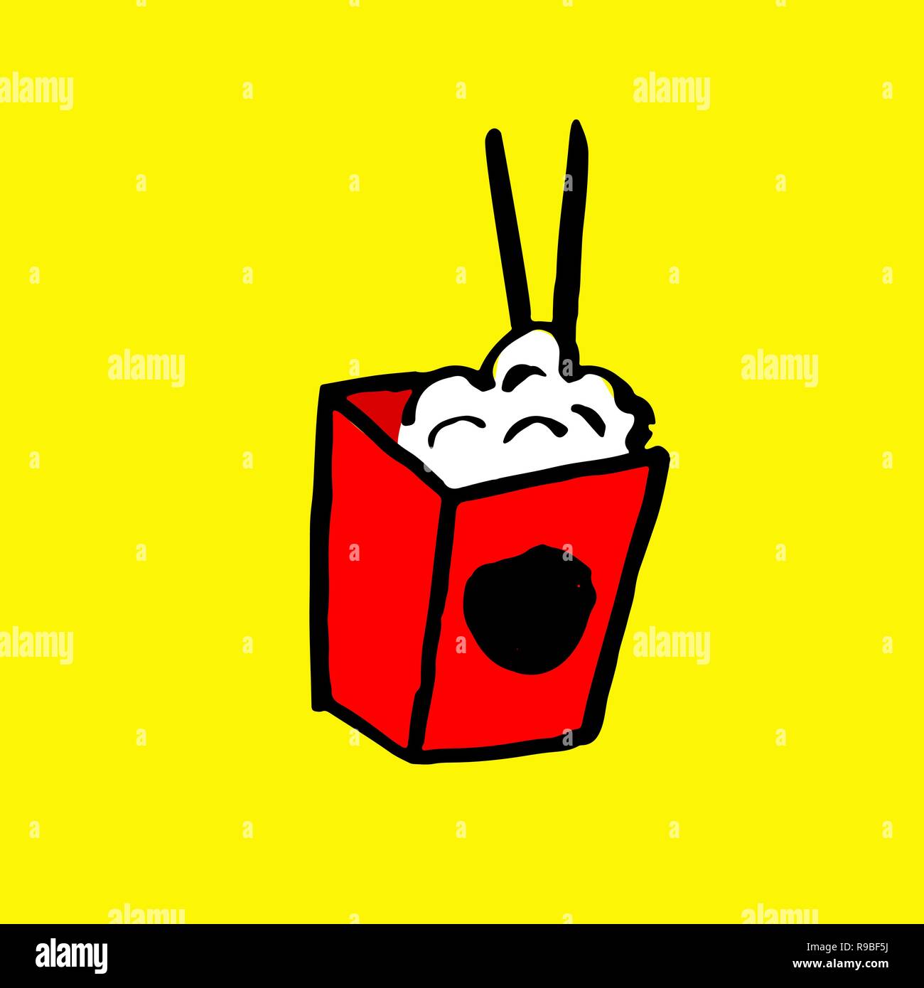 Riso in box icona. Grunge spazzola di inchiostro illustrazione vettoriale. Cibo illustrazione piana. Illustrazione Vettoriale