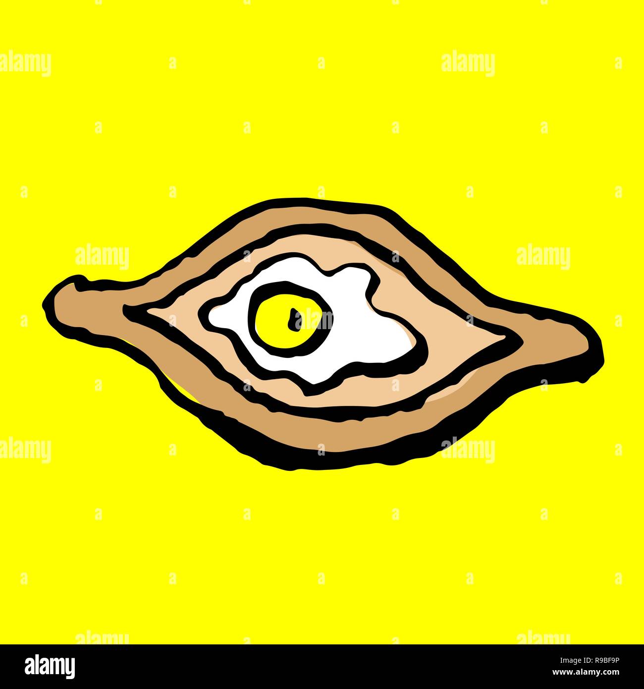 Khachapuri Adjar icona grunge. Disegnata a mano khachapuri con uovo icona vettore. Illustrazione Vettoriale