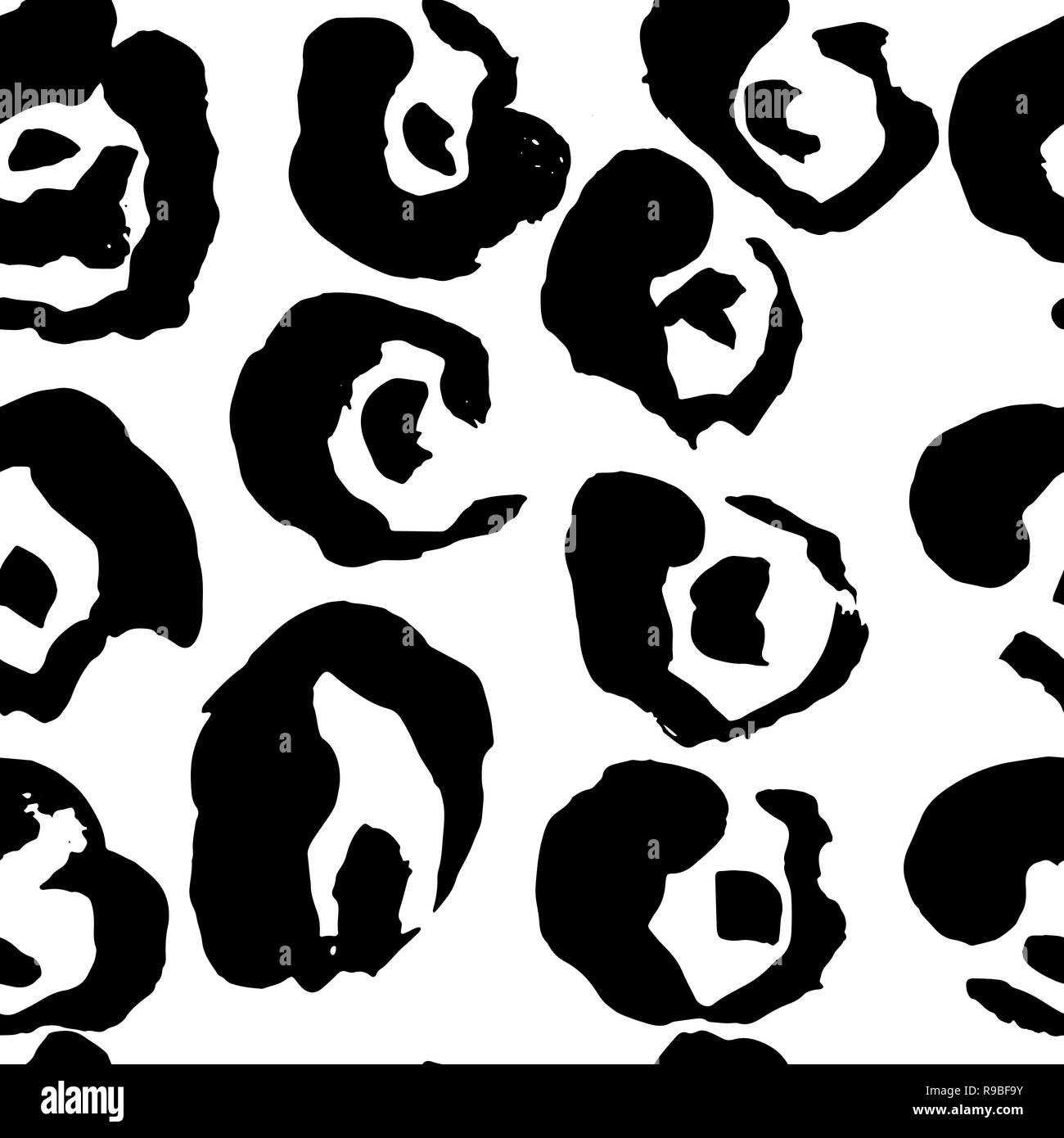 Dipinta a pennello leopard seamless pattern. Bianco e nero tiger grunge background. Illustrazione Vettoriale