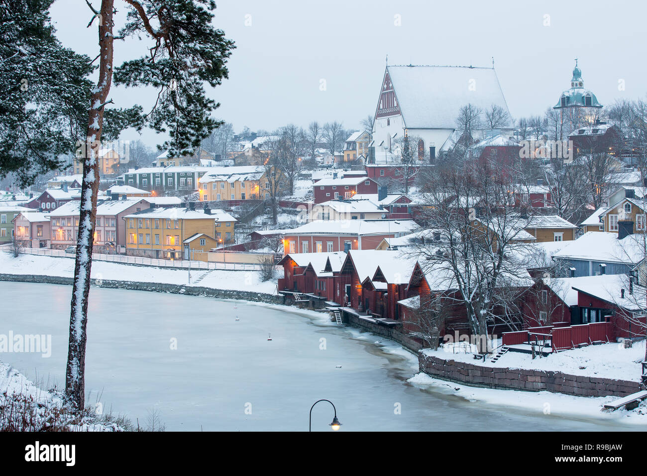 Vista invernale di Porvoo città vecchia, Finlandia. Foto Stock
