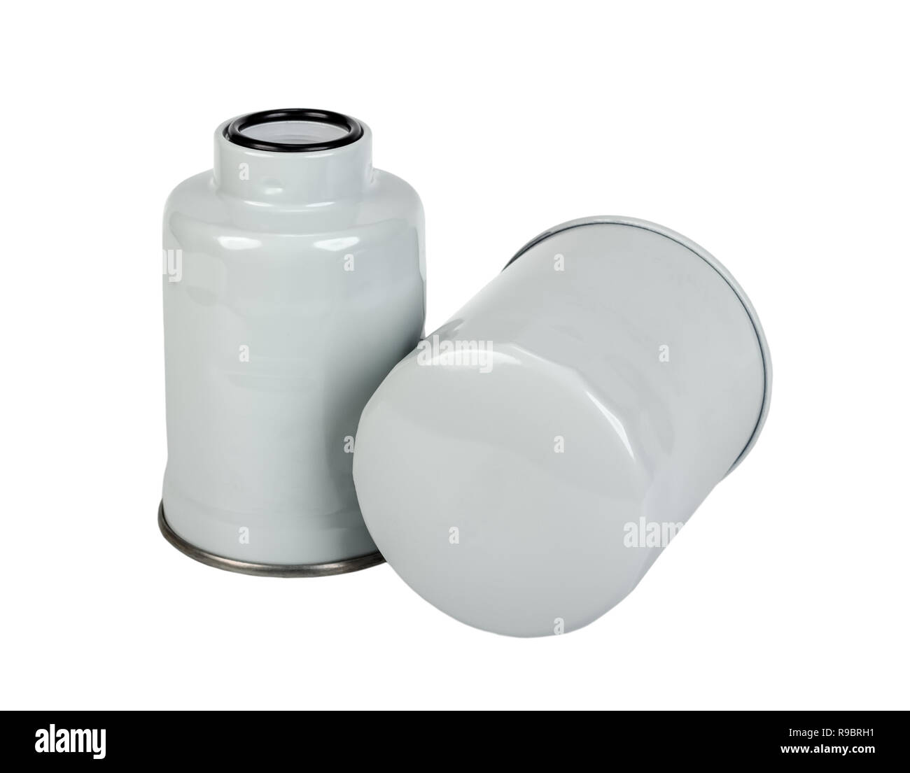 Olio e carburante filtro auto isolati su sfondo bianco Foto Stock