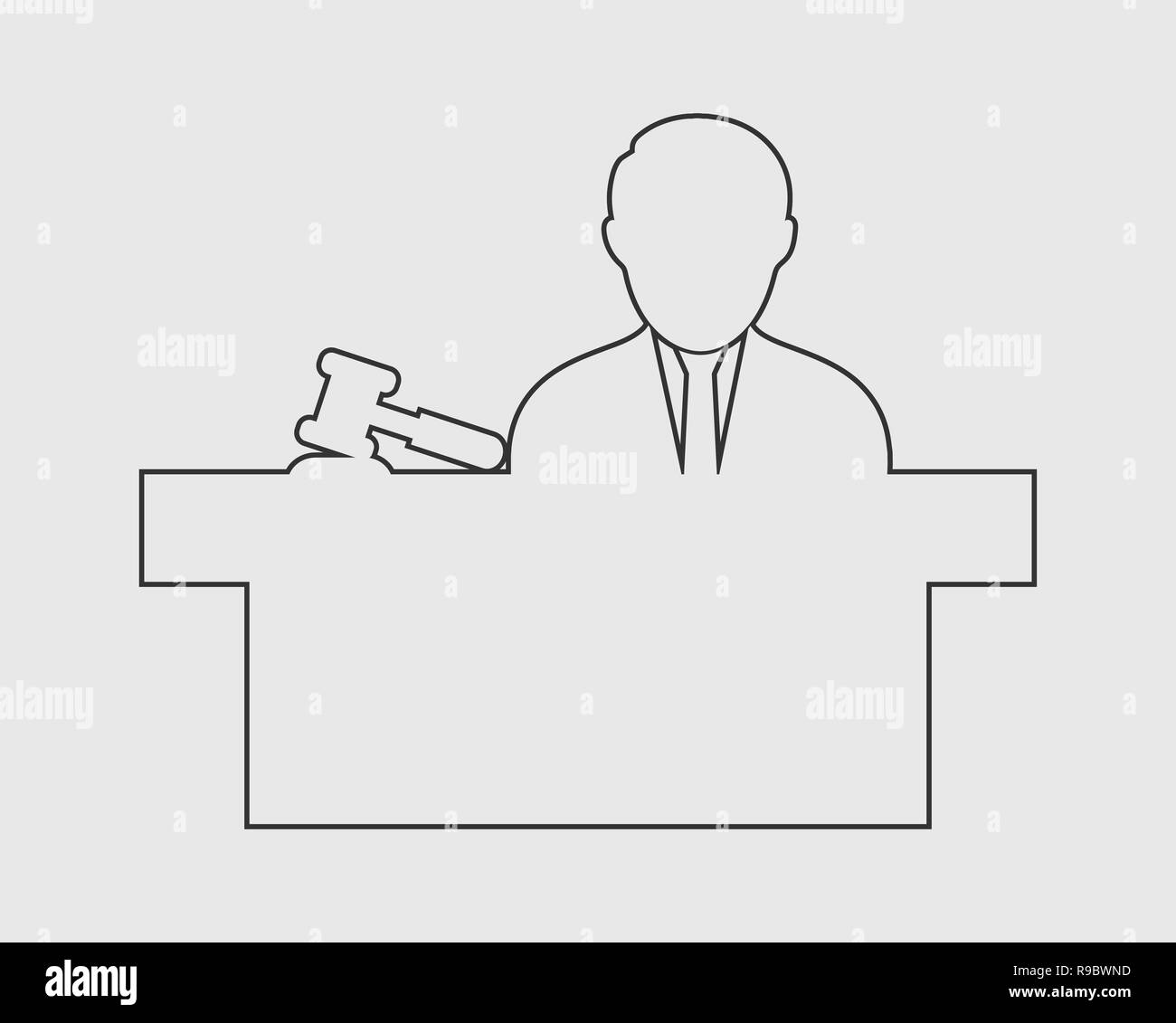 Giudice Maschio line icona con il simbolo del martello Illustrazione Vettoriale