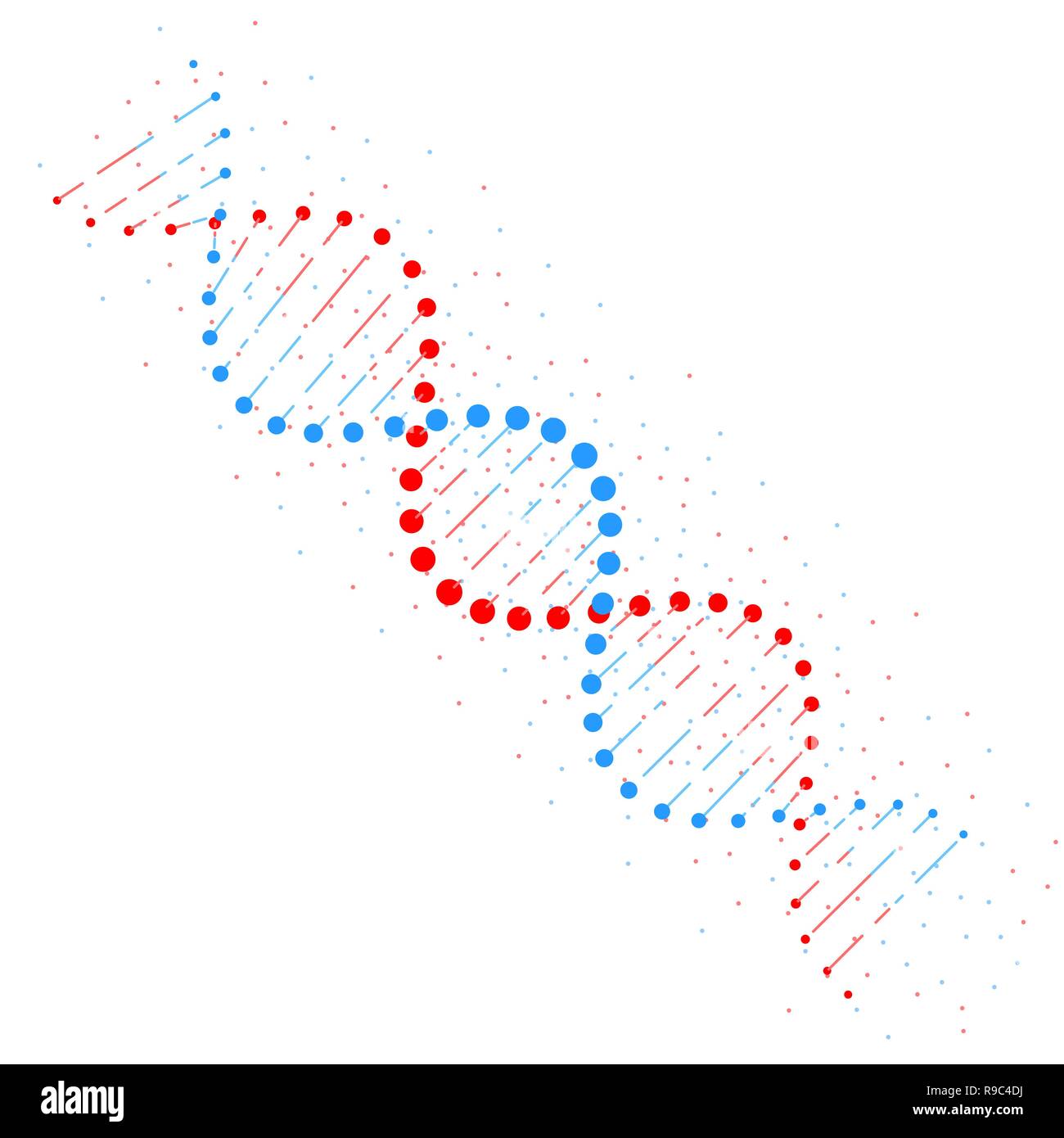 Abstract della catena di DNA isolata struttura su sfondo bianco. Concetto di biotecnologia. Illustrazione Vettoriale Illustrazione Vettoriale