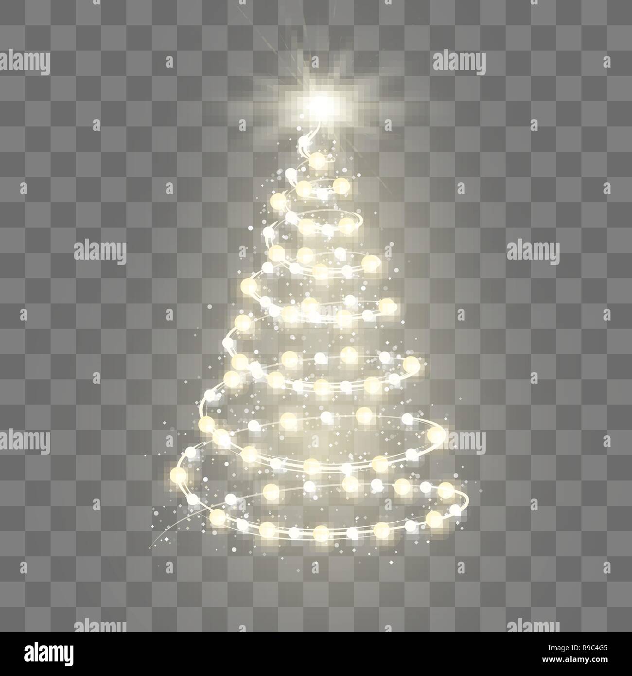 Nuovo Anno Albero silhouette fatta di luci di Natale su sfondo trasparente. Decorazione di vacanza. Illustrazione Vettoriale Illustrazione Vettoriale