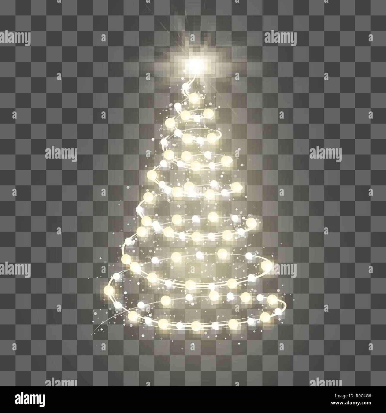 Nuovo Anno Albero silhouette fatta di luci di Natale su sfondo trasparente. Illustrazione Vettoriale Illustrazione Vettoriale