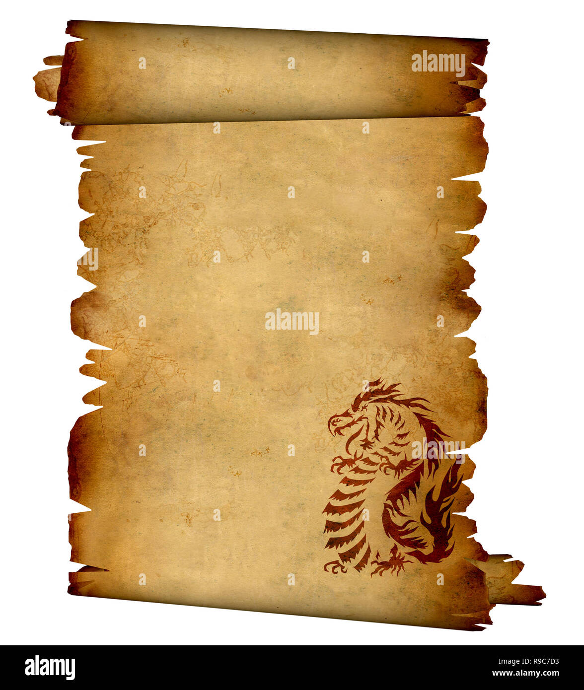 Foglio di antica pergamena con l immagine del drago Foto stock - Alamy