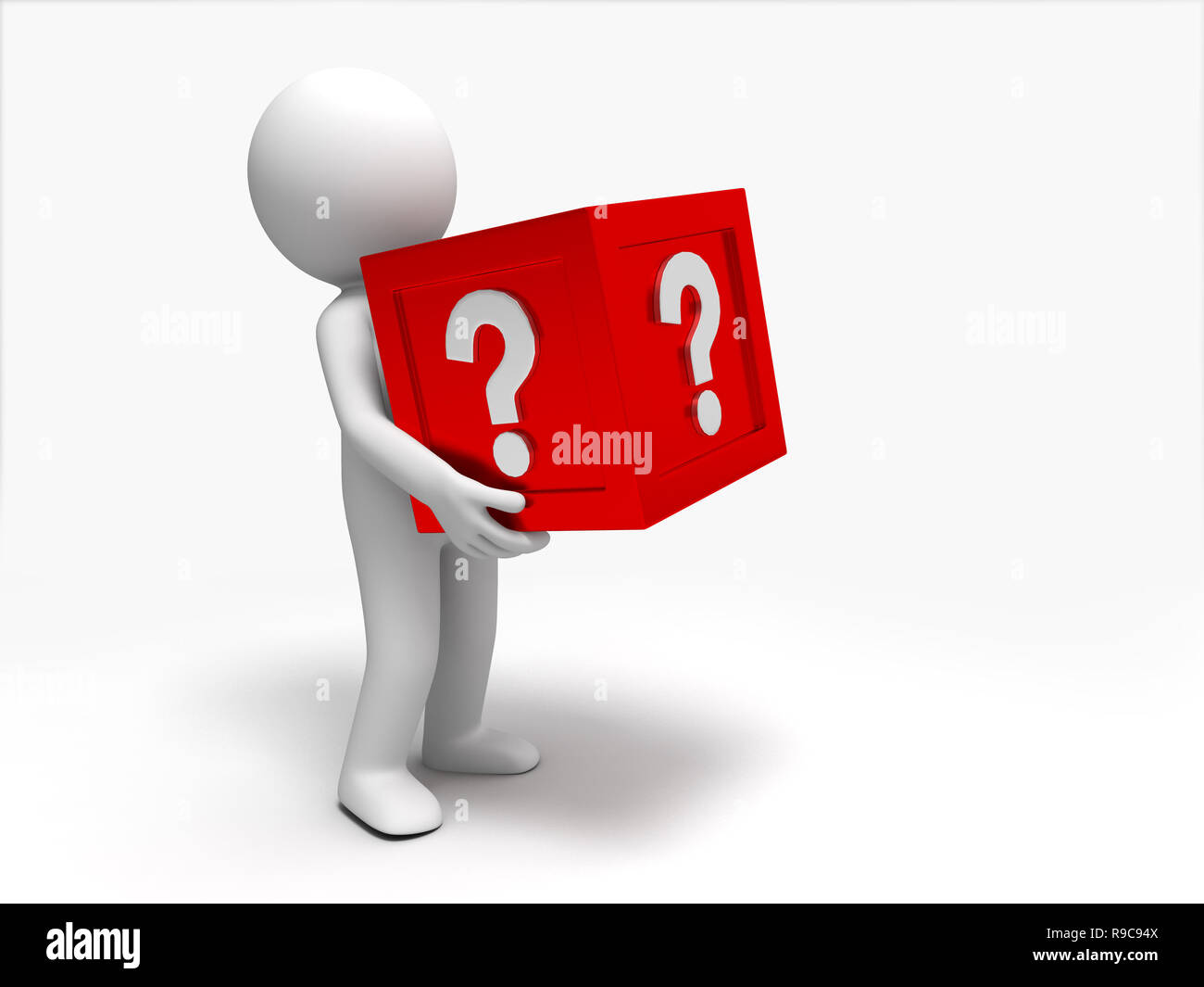 3d persone stanno tenendo la questione contrassegnare la casella Foto Stock