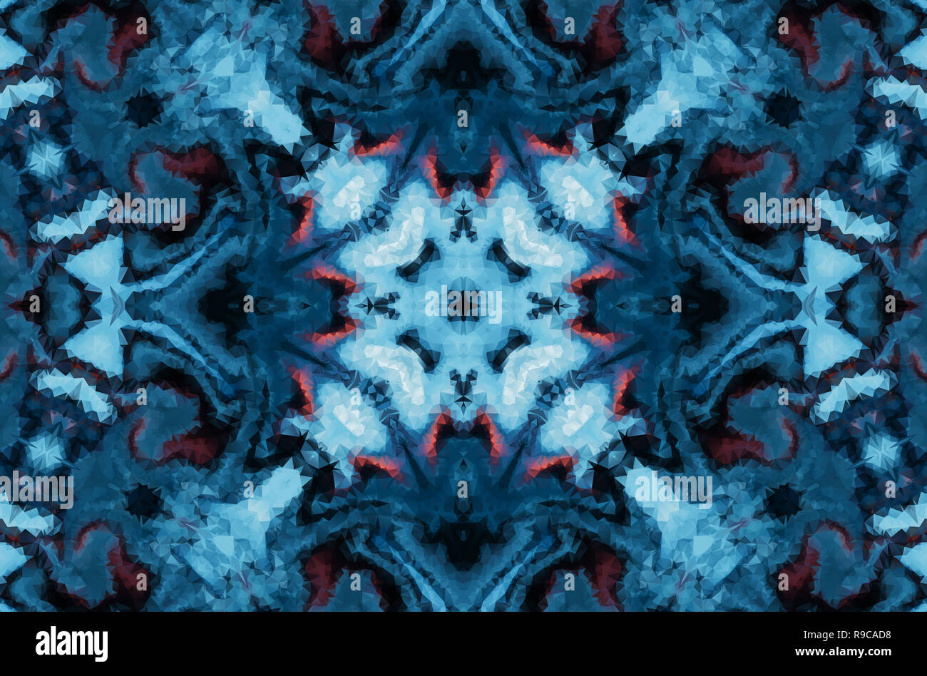 Inverno fantasy sfondo astratto. Caleidoscopica ornamento geometrico. Poligonale decorativi mosaico. Foto Stock