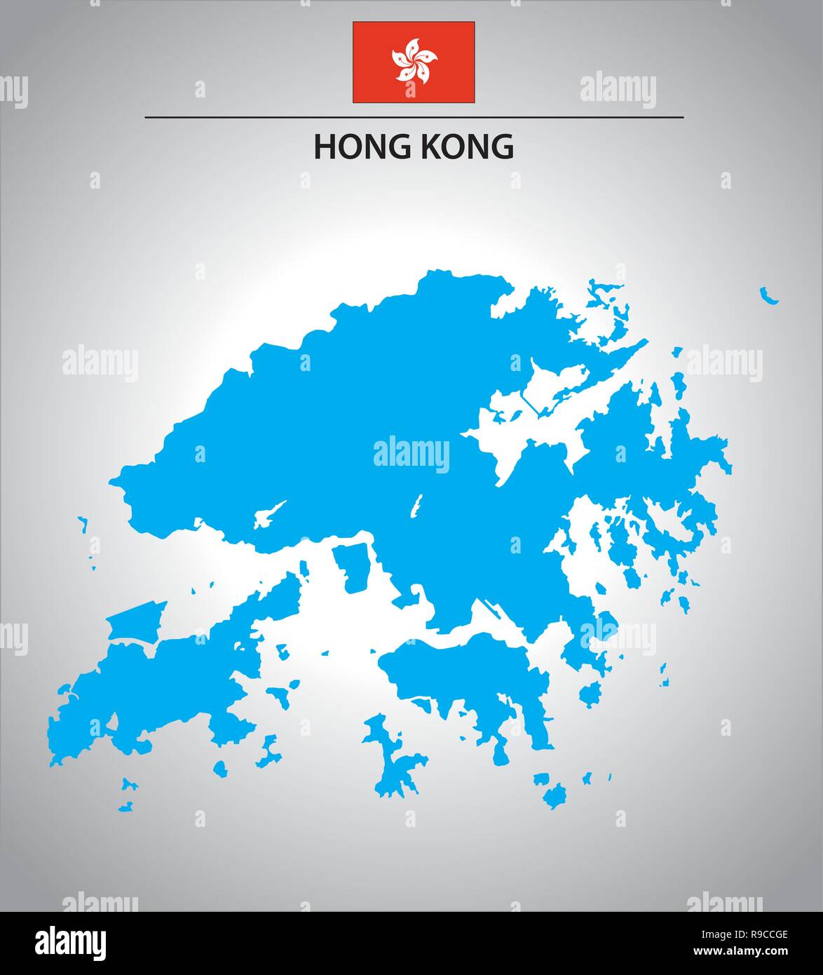Vettore semplice schema mappa di Hong Kong con bandiera Illustrazione Vettoriale