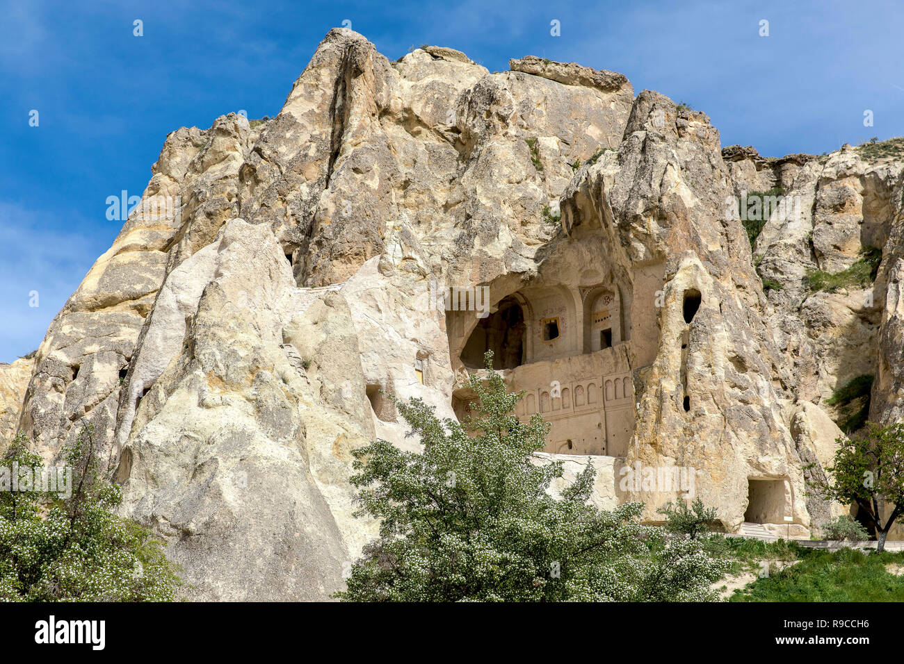 La Turchia kapadokya naturale formazioni vulcaniche situato nella valle di Göreme. Foto Stock