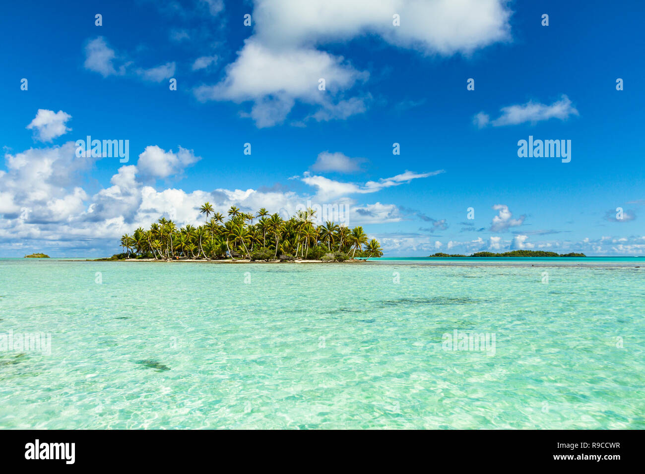 Laguna Blu di Rangiroa Atoll, isole Tuamotu, Polinesia francese. Foto Stock