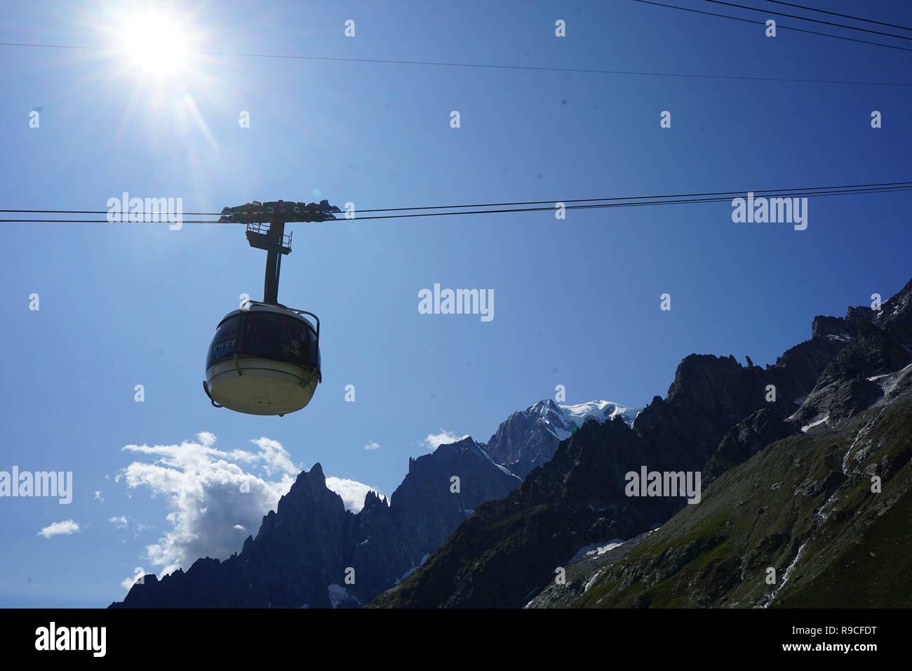 Courmayeur, Val d'Aosta - Italia. Sky modo, cabine rotanti. Agosto 2018 Foto Stock