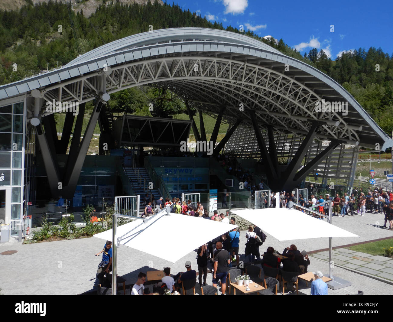Courmayeur, Valle d'Aosta - Italia. La sede di partenza per il cielo, Agosto 2018 Foto Stock
