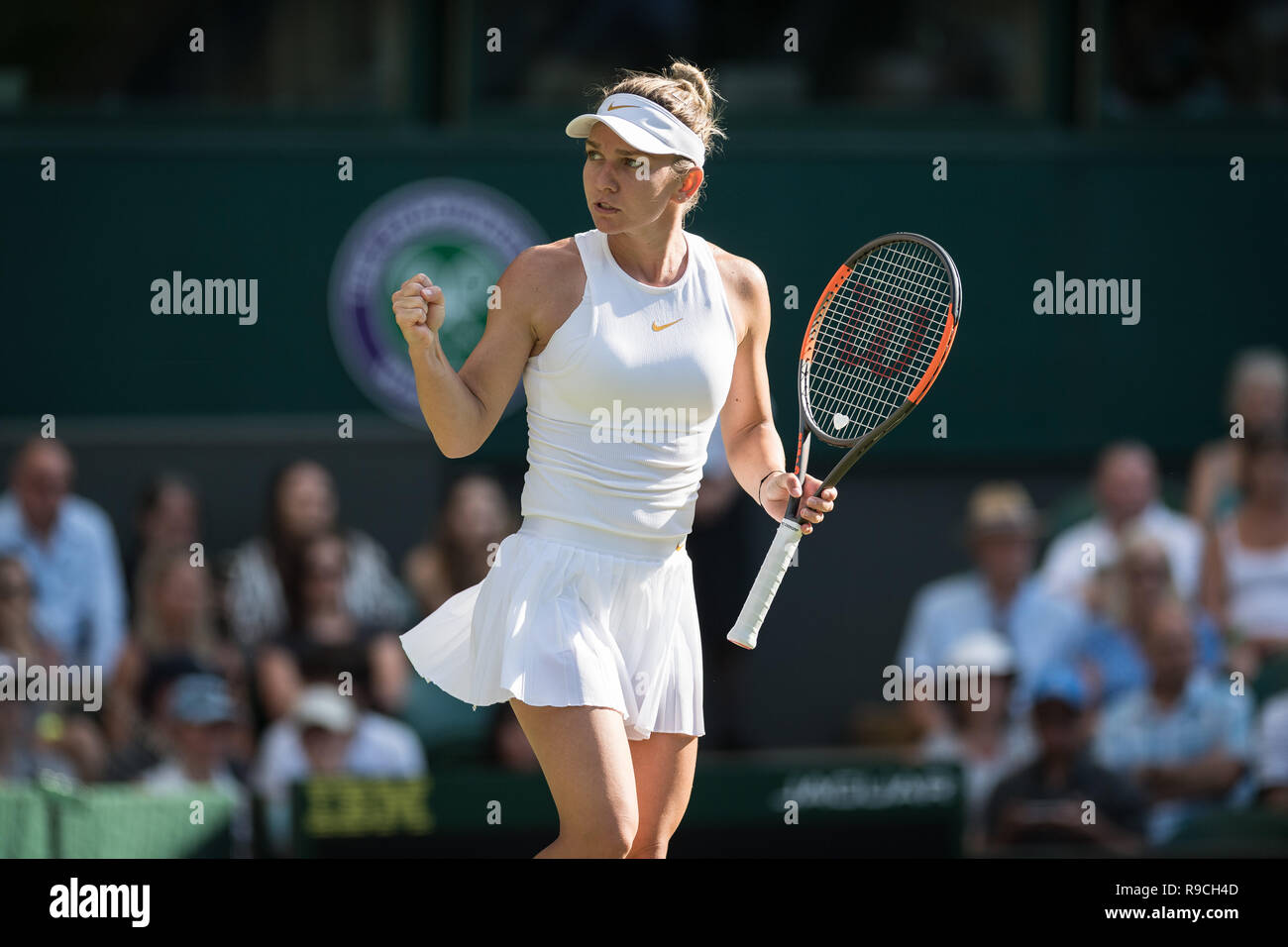 03 luglio 2018. Il torneo di Wimbledon Tennis Championships 2018 tenutosi presso il All England Lawn Tennis e Croquet Club di Londra, Inghilterra, Regno Unito. Simona Halep (Rom Foto Stock