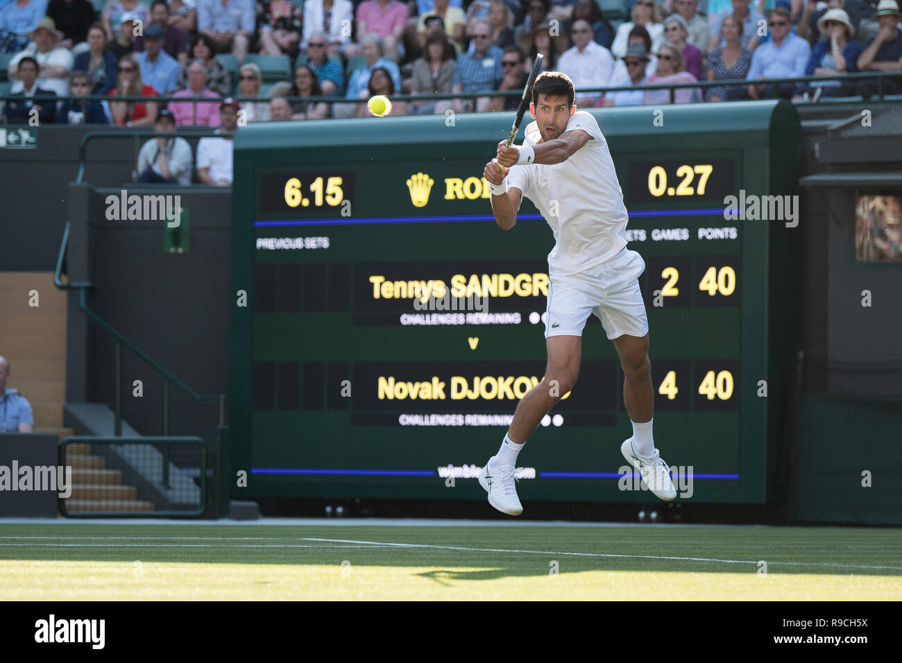 03 luglio 2018. Il torneo di Wimbledon Tennis Championships 2018 tenutosi presso il All England Lawn Tennis e Croquet Club di Londra, Inghilterra, Regno Unito. Novak Djokovic vs Foto Stock