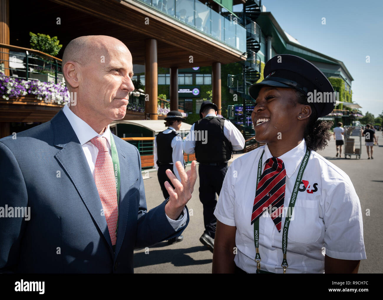 03 luglio 2018. Il torneo di Wimbledon Tennis Championships 2018 tenutosi presso il All England Lawn Tennis e Croquet Club di Londra, Inghilterra, Regno Unito. G4S CEO Ashley Al Foto Stock