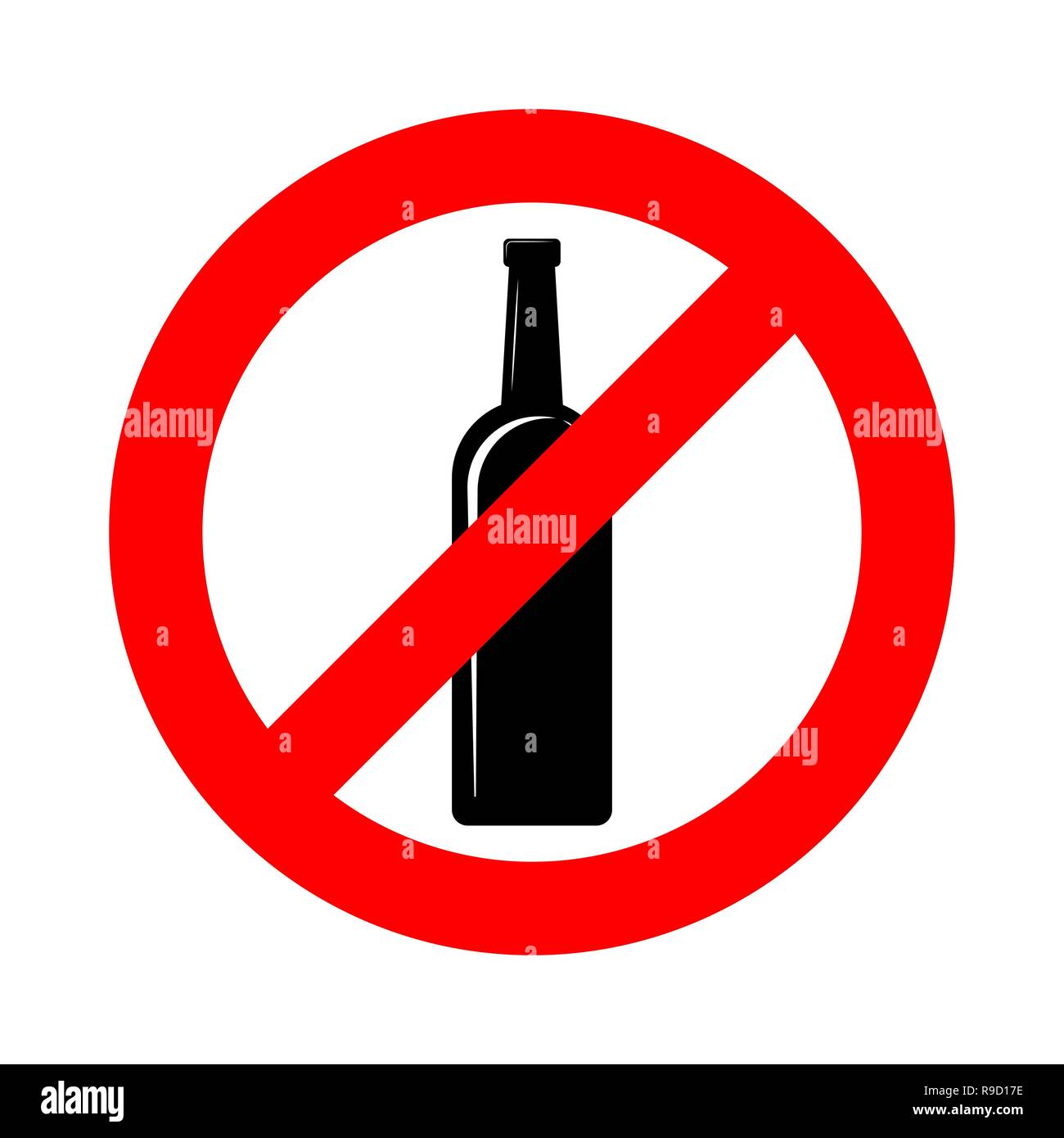 Nessun segno di alcol. Illustrazione Vettoriale. Segnale di divieto di alcol. Non bere alcol segno Illustrazione Vettoriale