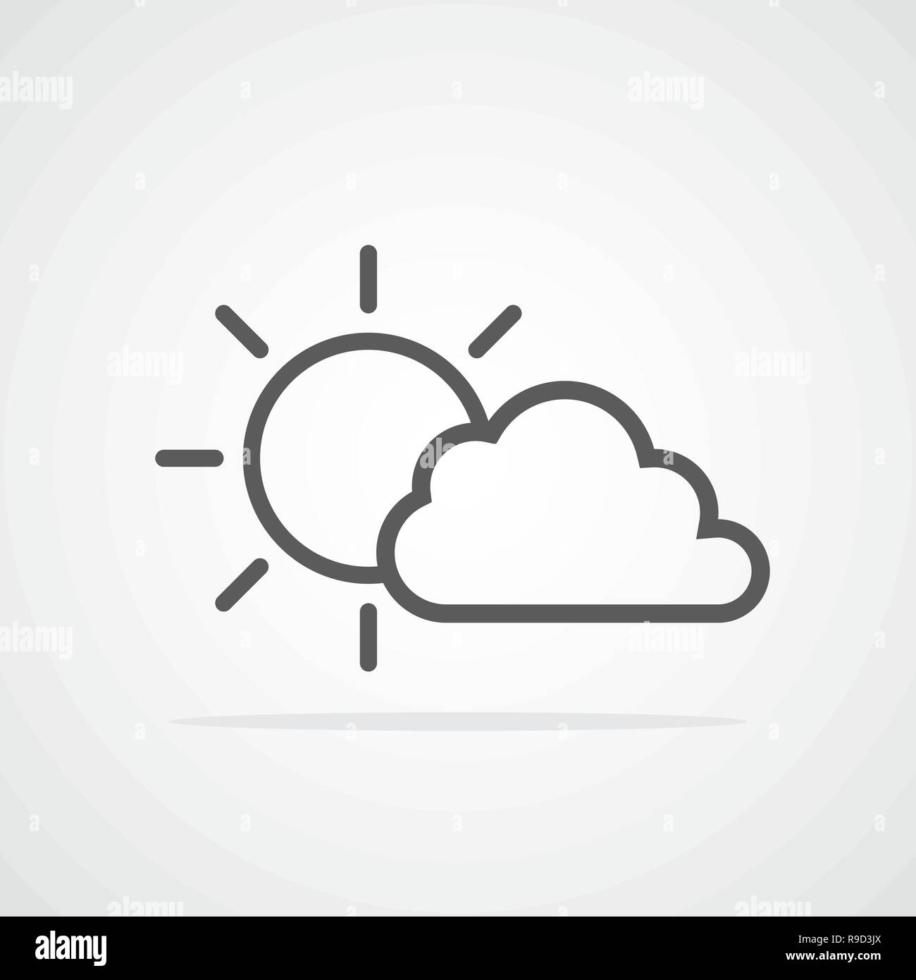 Il sole dietro una nuvola. Illustrazione Vettoriale. Grigio icona meteo Illustrazione Vettoriale