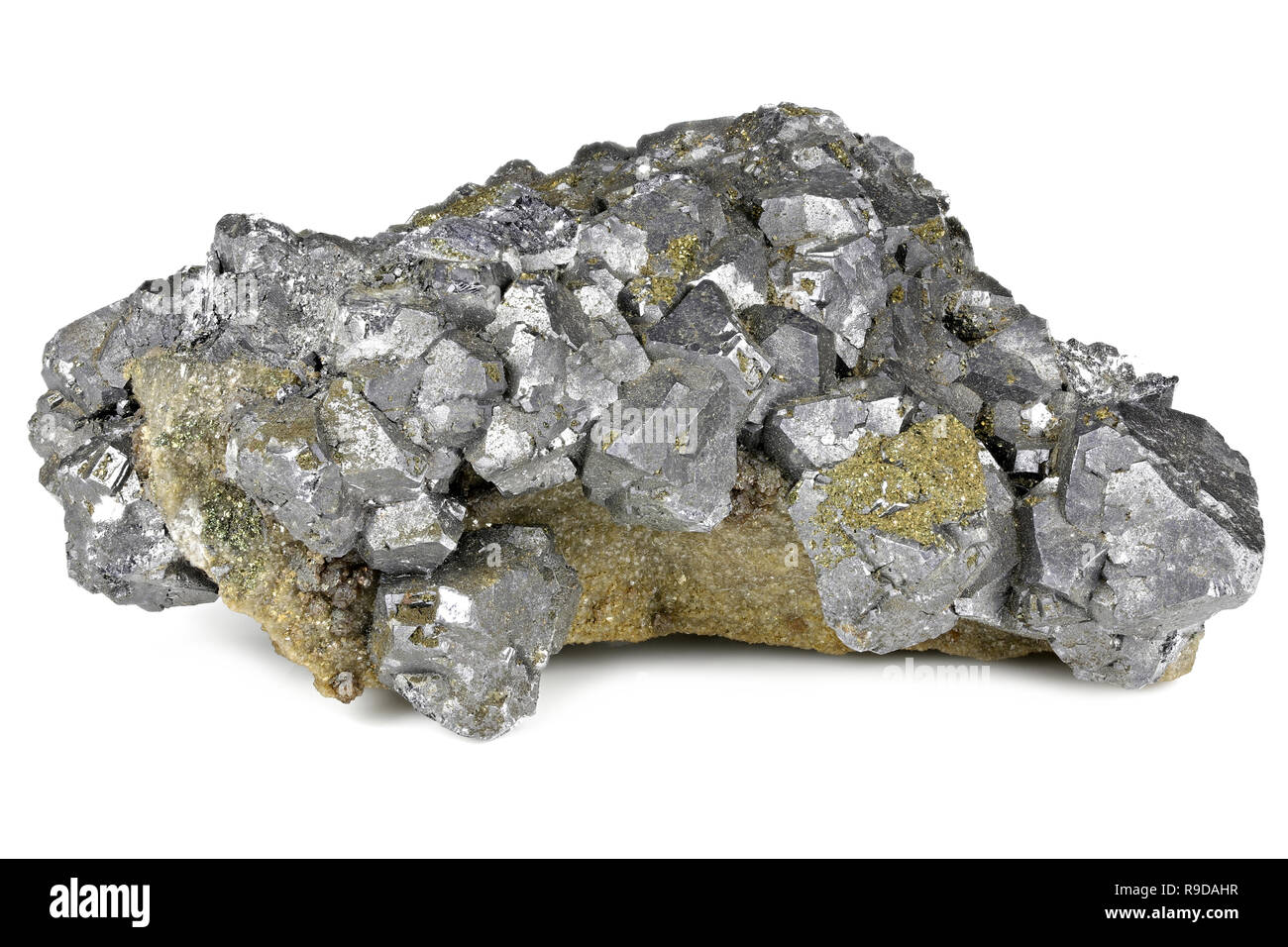 La galena (filo sintesi) da Olkusz, Polonia isolati su sfondo bianco Foto Stock