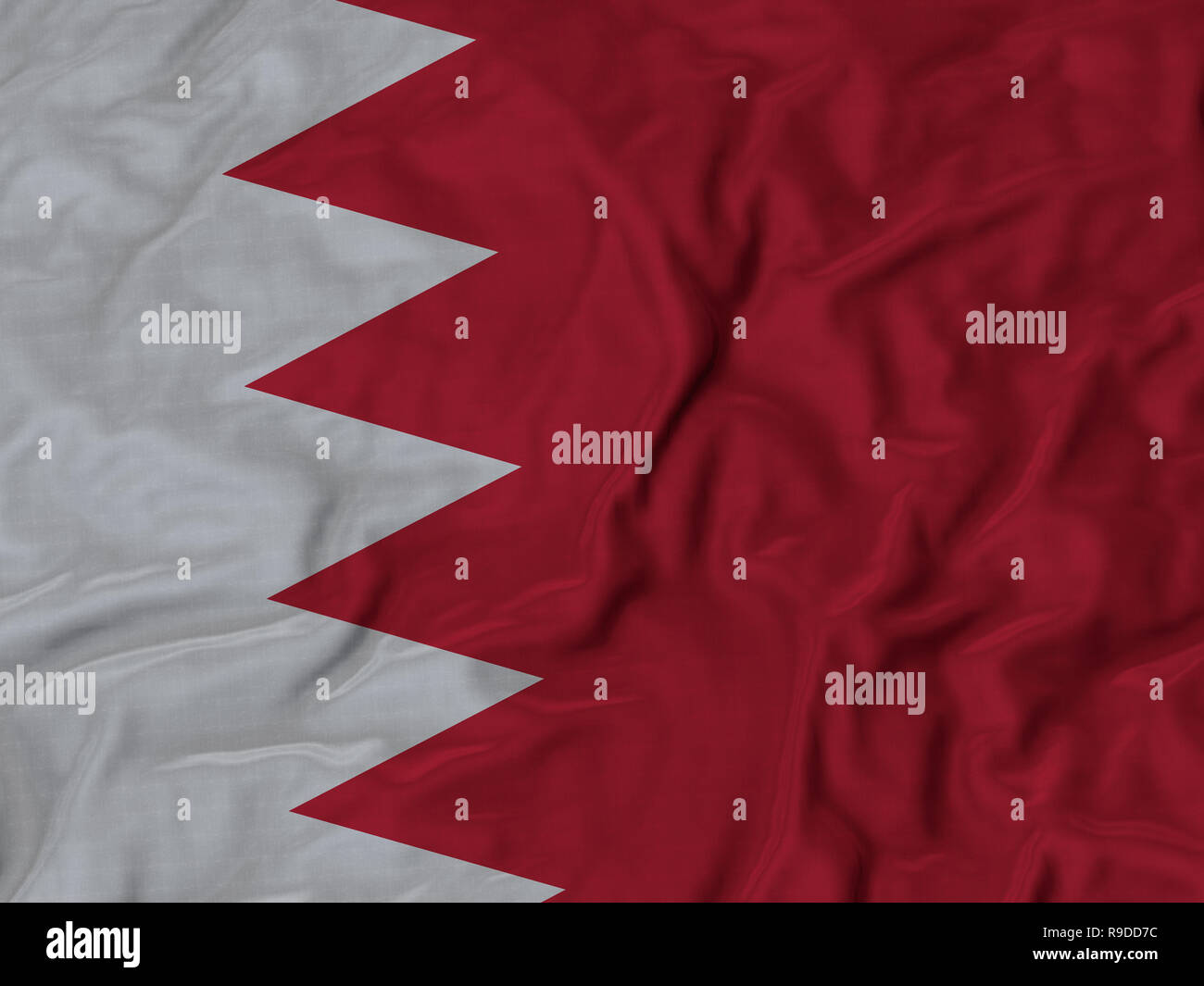 Primo piano della increspato Bahrain Bandiera, Bahrain bandiera soffiando nel vento Foto Stock