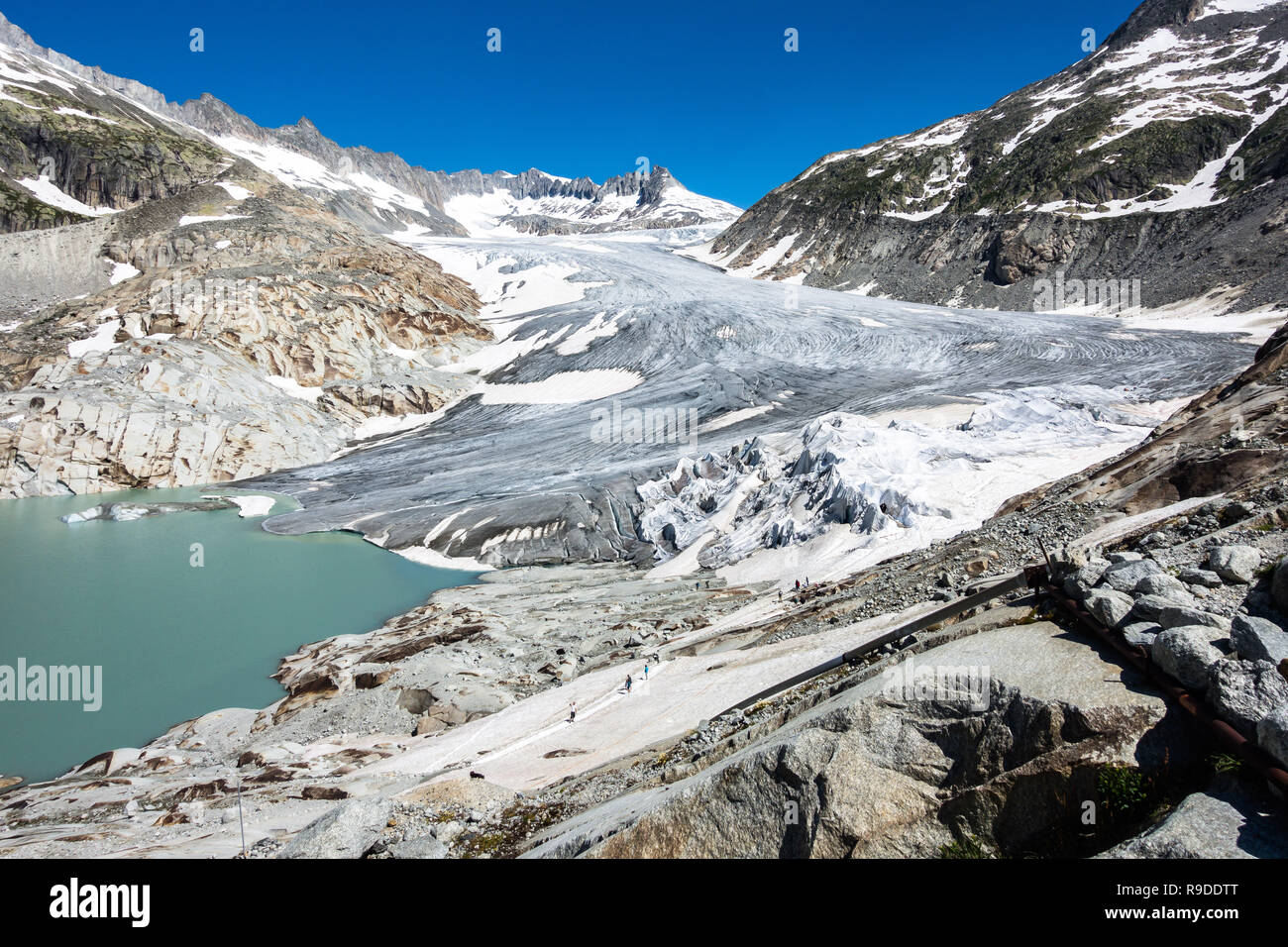 Paesaggio del ghiacciaio del Rodano, la sorgente del fiume Rodano, Vallese, Svizzera Foto Stock