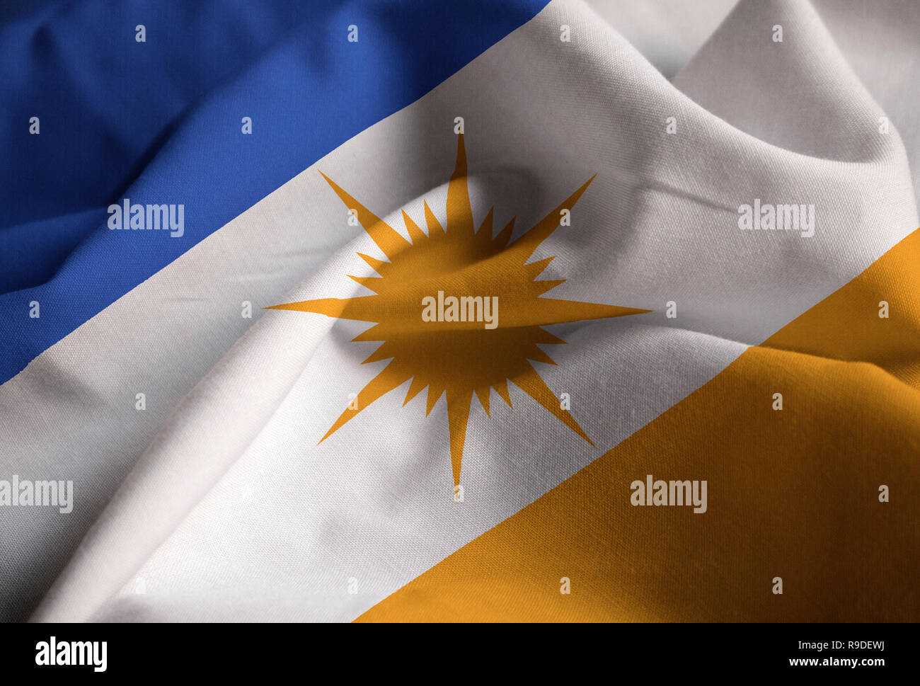 Primo piano della increspato Bandeira do Tocantins Bandiera, Bandeira do Tocantins bandiera soffiando nel vento Foto Stock